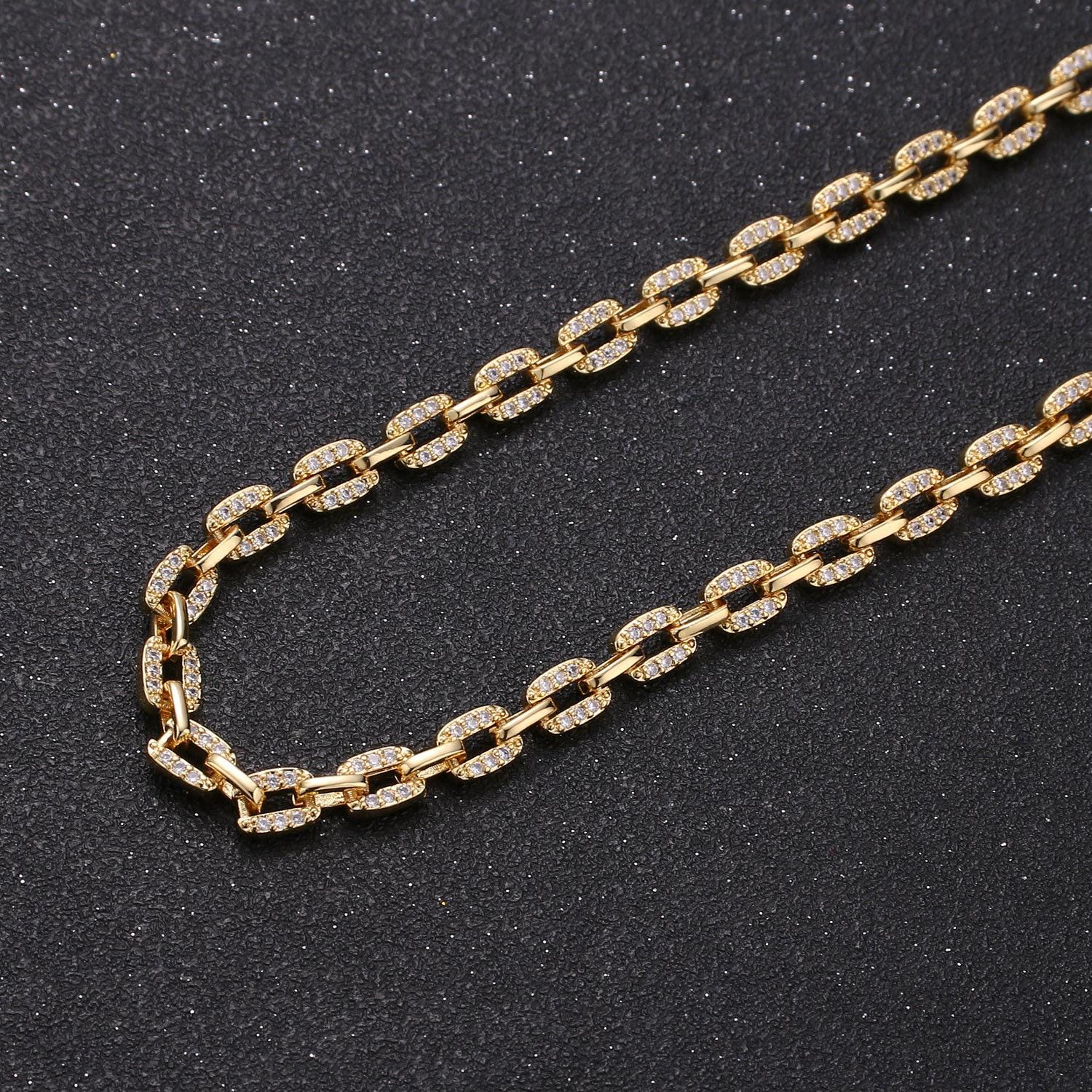 14k gold micro pave chain cz rolo chain specialty link cable chain by meter bold clear cubic chain chunky chain size 6x6mm,roll 290, 291