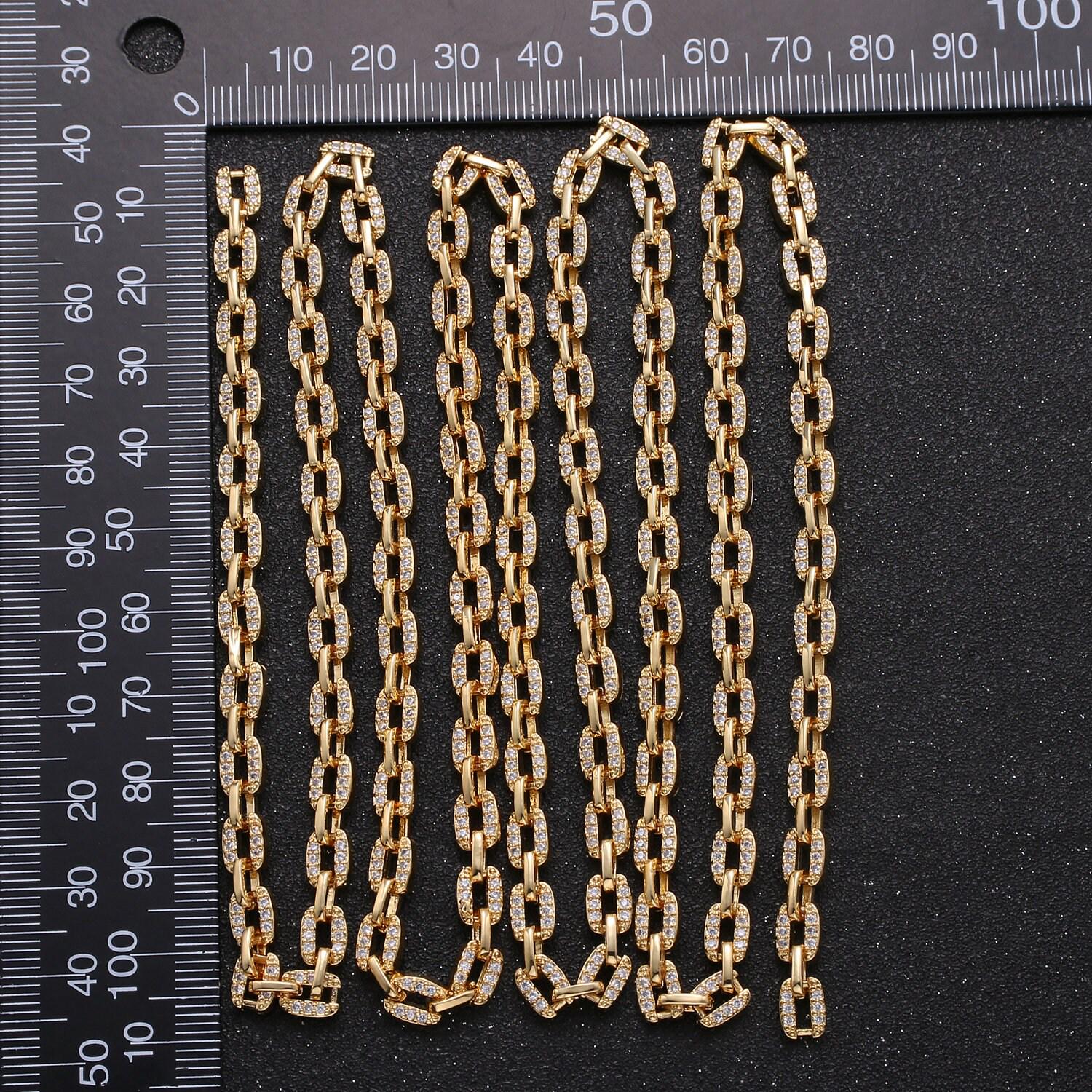 14k gold micro pave chain cz rolo chain specialty link cable chain by meter bold clear cubic chain chunky chain size 6x6mm,roll 290, 291