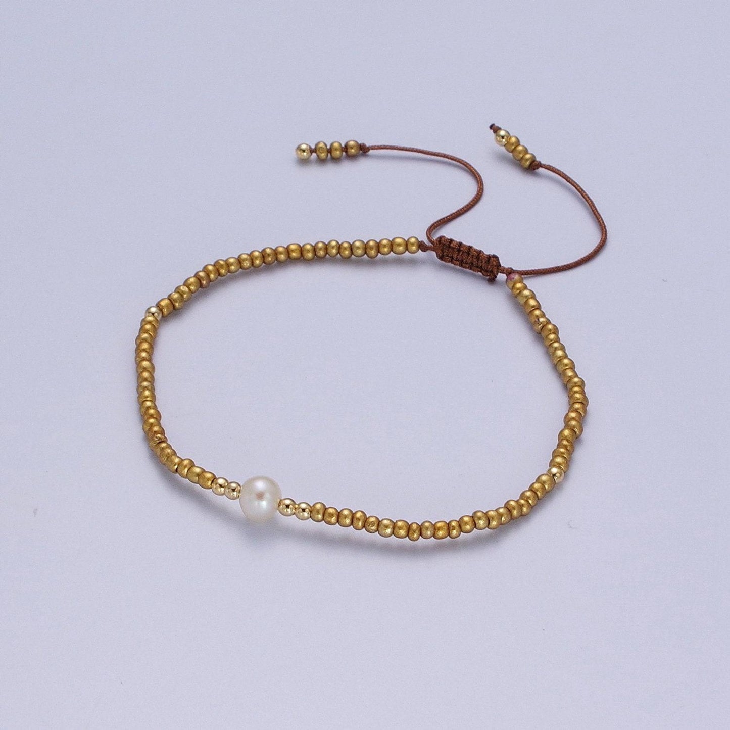 Pearl bracelet, minimalist glass beads pastel adjustable knotted braided macrame string bracelet women jewelry gift idea wa-1259