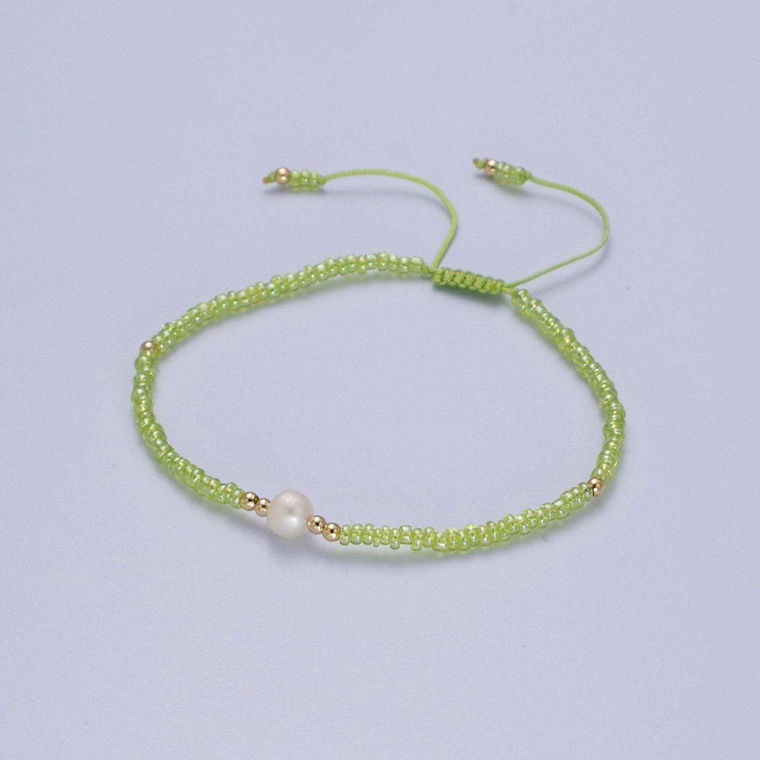 Pearl bracelet, minimalist glass beads pastel adjustable knotted braided macrame string bracelet women jewelry gift idea wa-1259