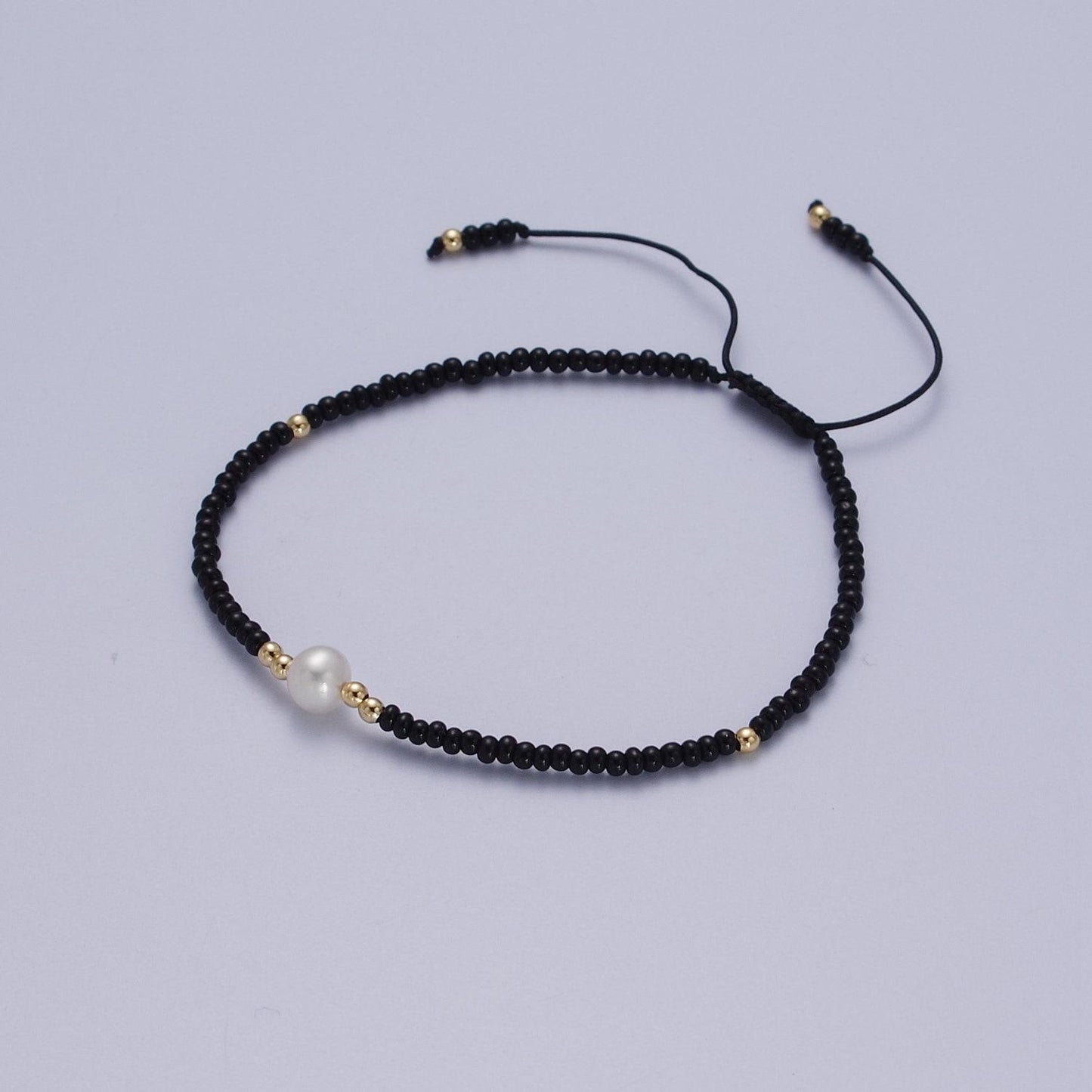 Pearl bracelet, minimalist glass beads pastel adjustable knotted braided macrame string bracelet women jewelry gift idea wa-1259