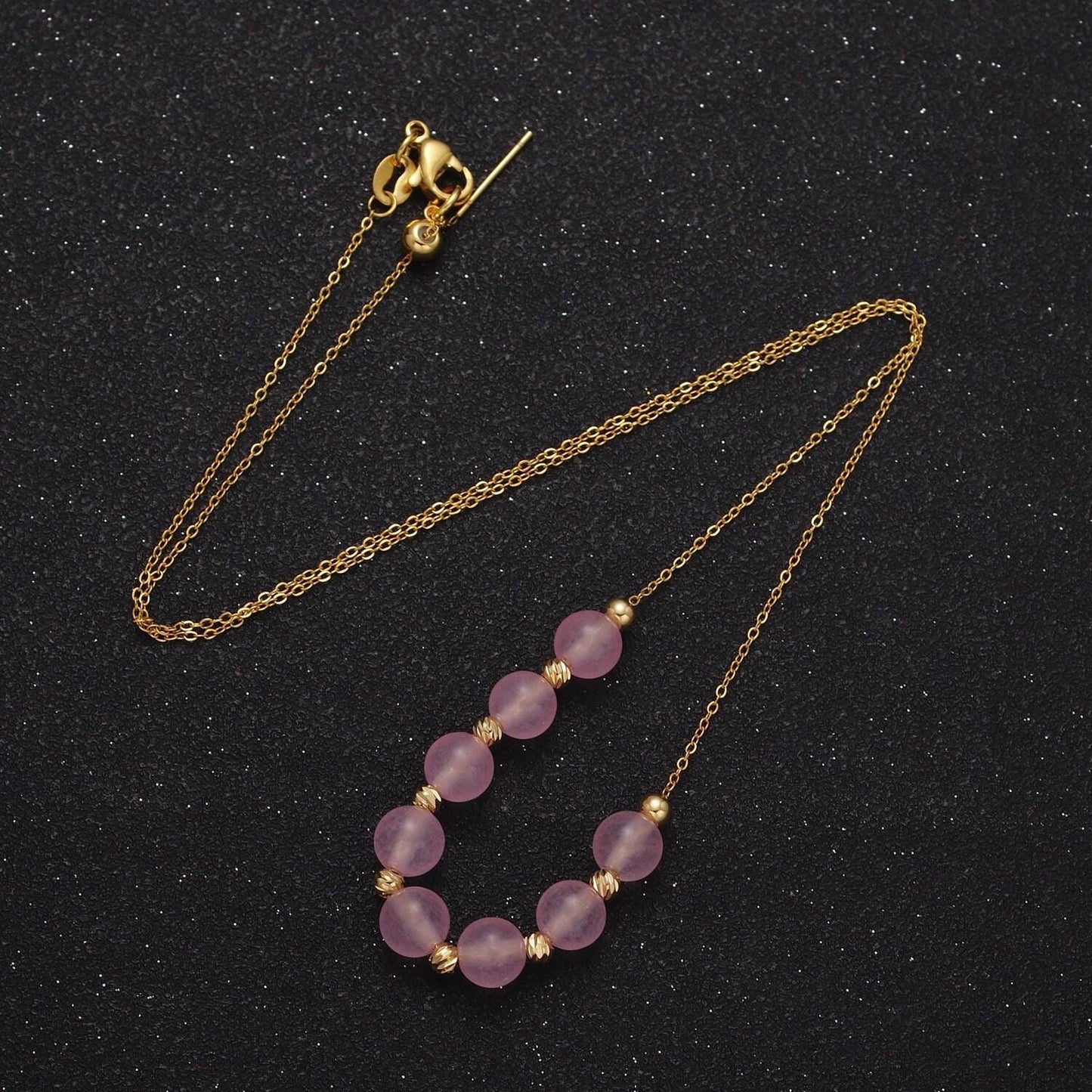 Pink quartz necklace bead 18.5 inch gemstone beaded necklace | wa-1253