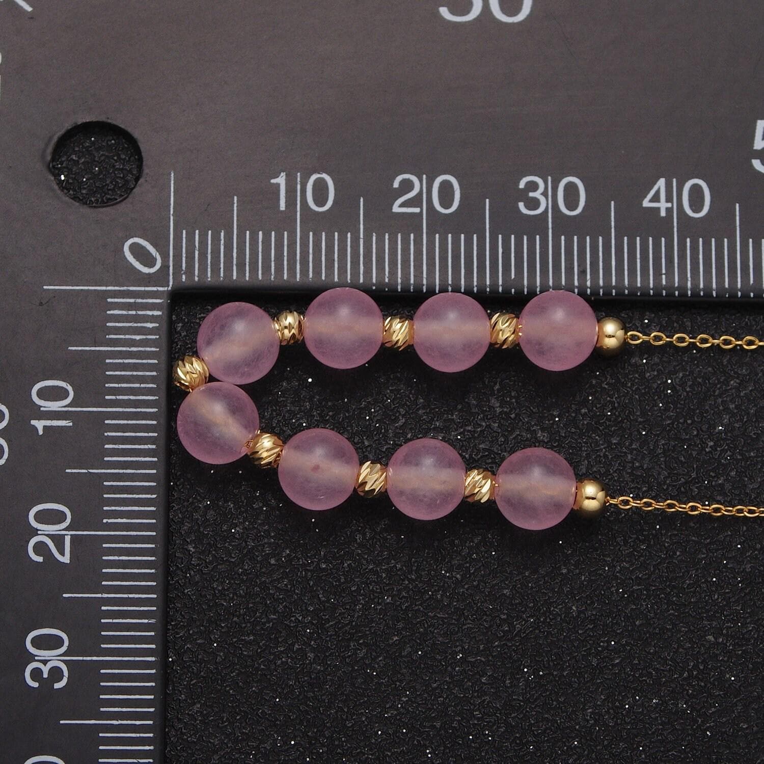 Pink quartz necklace bead 18.5 inch gemstone beaded necklace | wa-1253