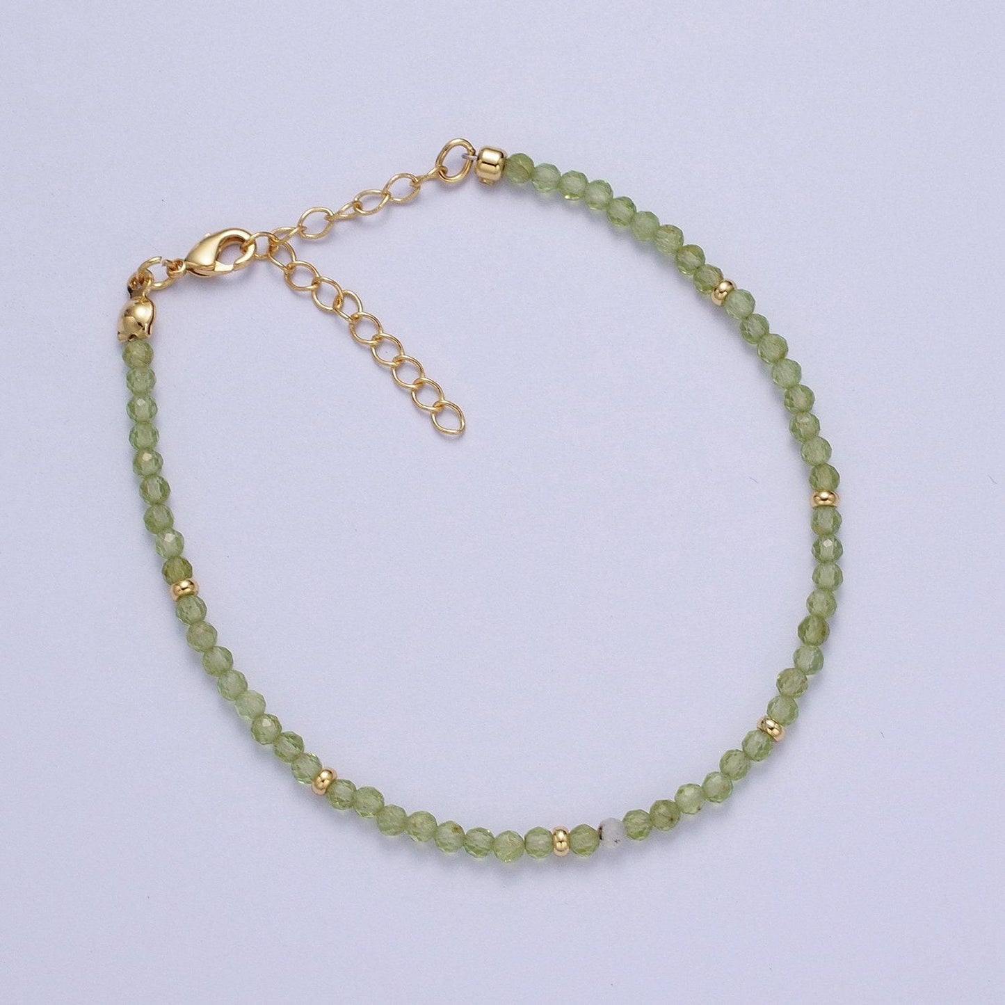 2.8mm green prehnite & aventurine multifaceted rondelle stones w. gold crimp spacers 7.0"+2.0" extender handmade bracelet | wa-1197, wa-1198