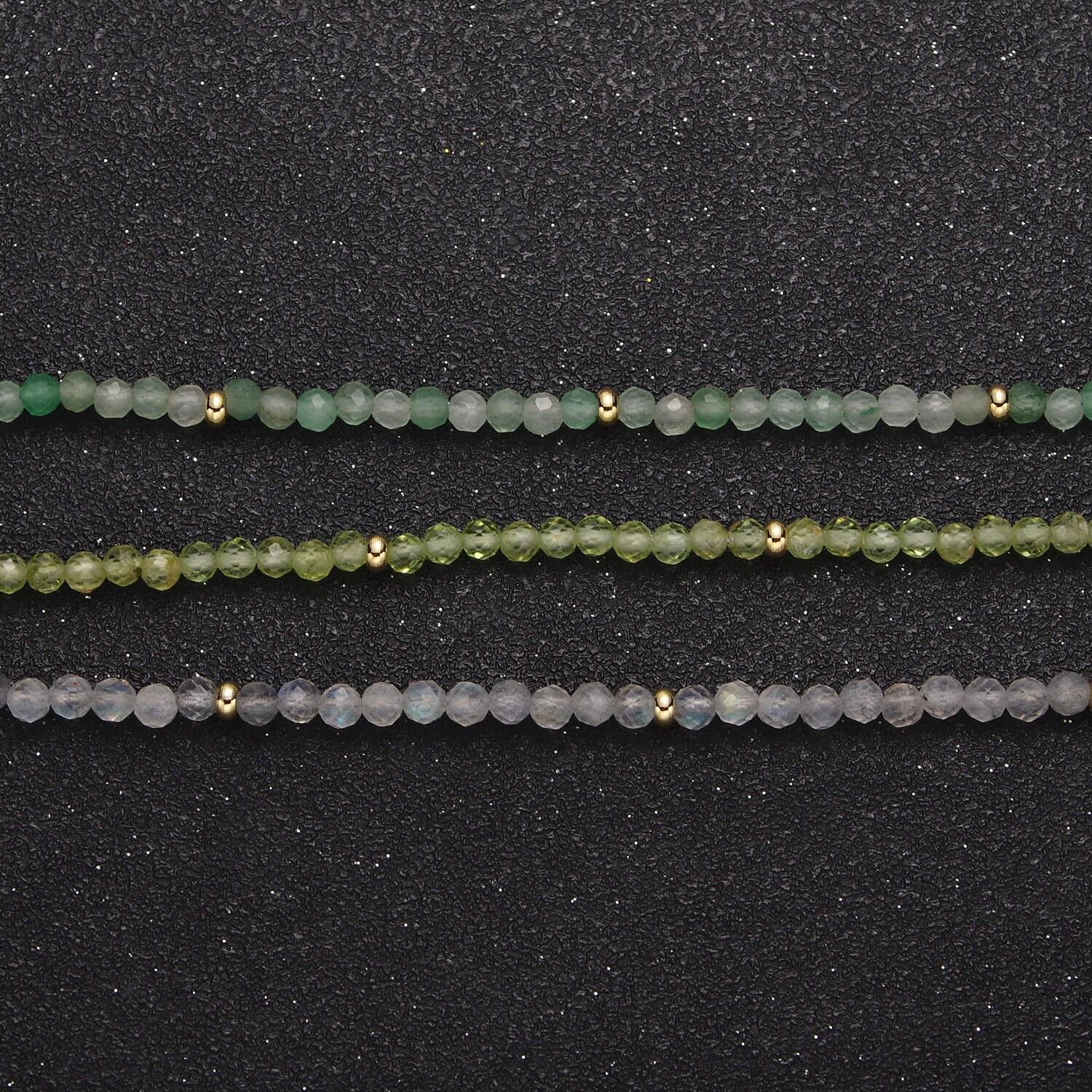 3.0mm moonstone, aventurine, prehnite multifaceted rondelle stones w. gold crimp spacers 17.5"+1.5" ext. handmade necklace | wa-1194,5,6