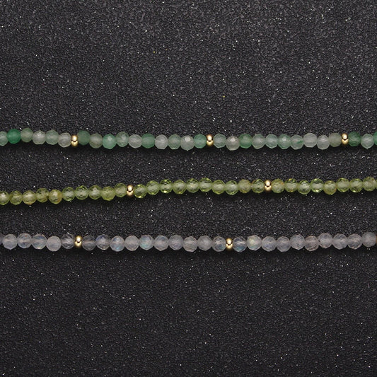 3.0mm moonstone, aventurine, prehnite multifaceted rondelle stones w. gold crimp spacers 17.5"+1.5" ext. handmade necklace | wa-1194,5,6