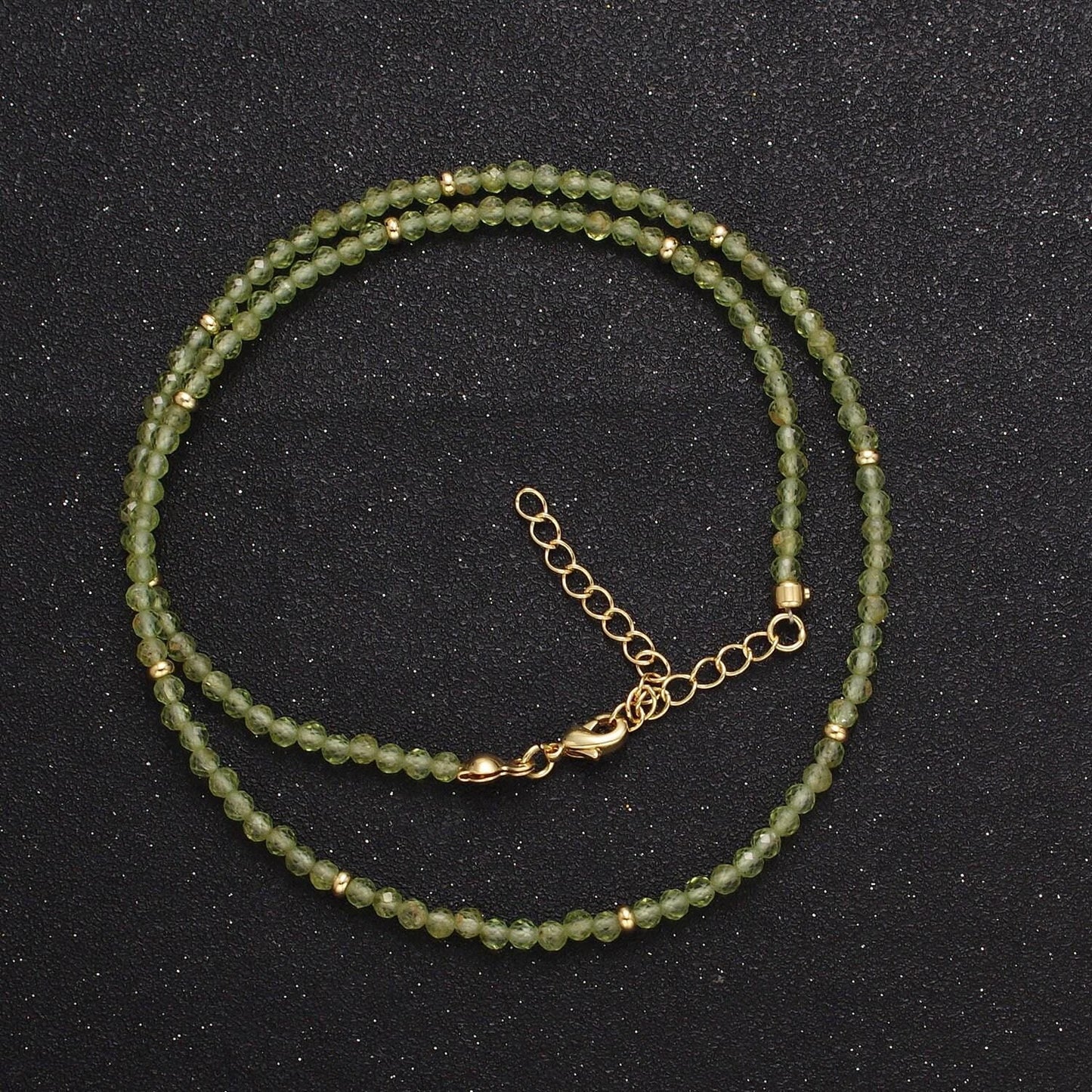 3.0mm moonstone, aventurine, prehnite multifaceted rondelle stones w. gold crimp spacers 17.5"+1.5" ext. handmade necklace | wa-1194,5,6