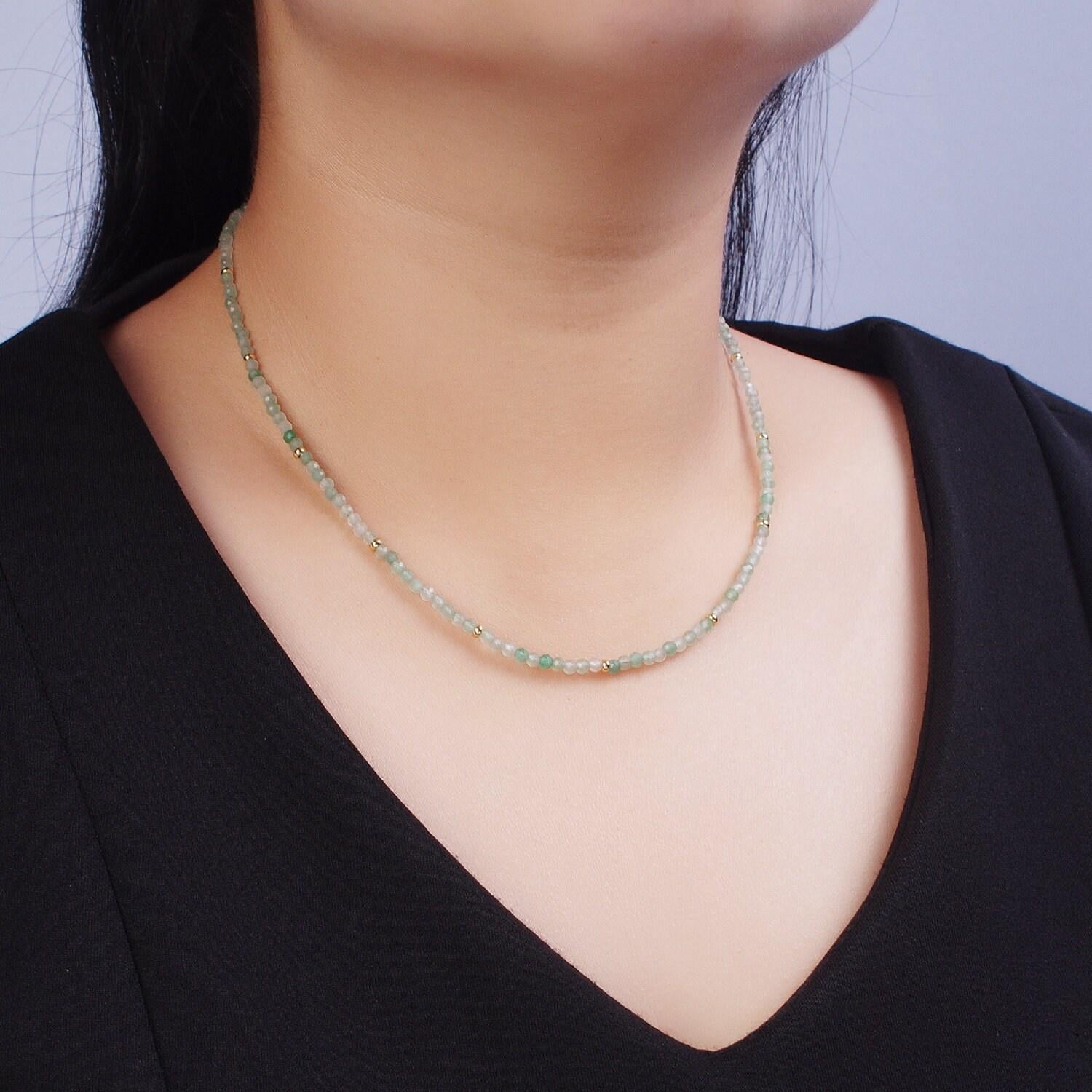 3.0mm moonstone, aventurine, prehnite multifaceted rondelle stones w. gold crimp spacers 17.5"+1.5" ext. handmade necklace | wa-1194,5,6