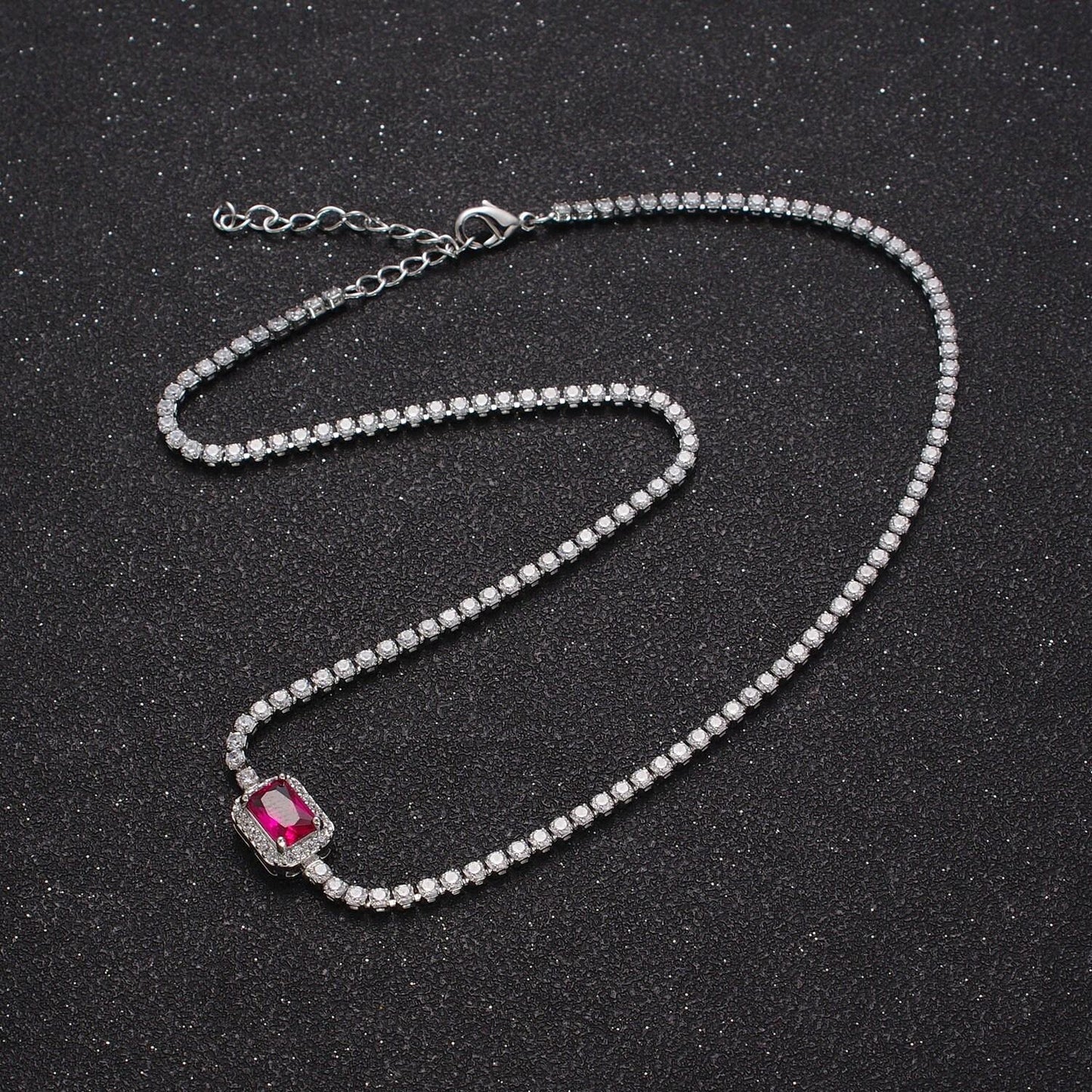 2.0mm red, green, yellow rectangular micro paved cubic zirconia stones on 14.0"+2.0" ext. white gold plated necklace | wa-1190, -1191, -1192