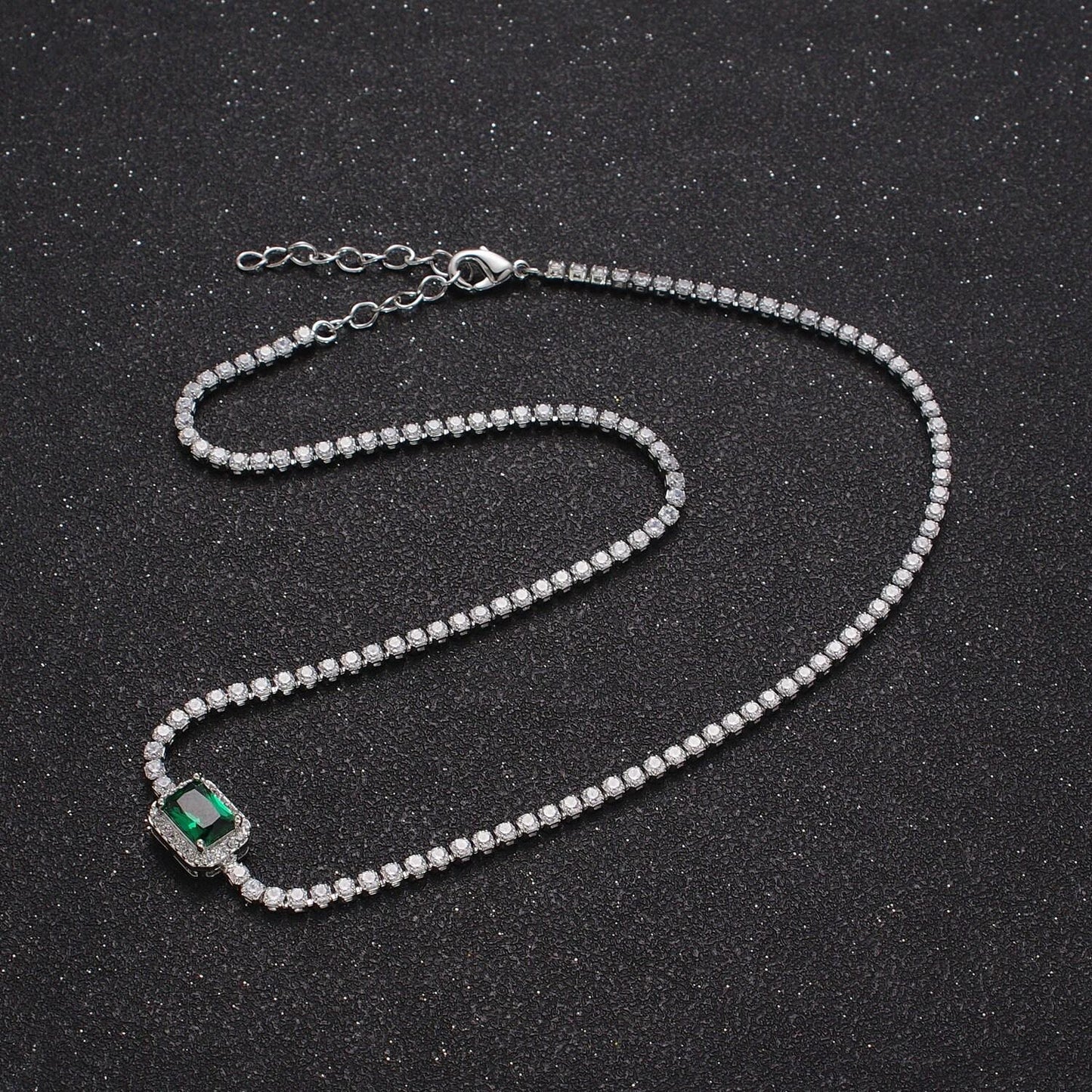 2.0mm red, green, yellow rectangular micro paved cubic zirconia stones on 14.0"+2.0" ext. white gold plated necklace | wa-1190, -1191, -1192