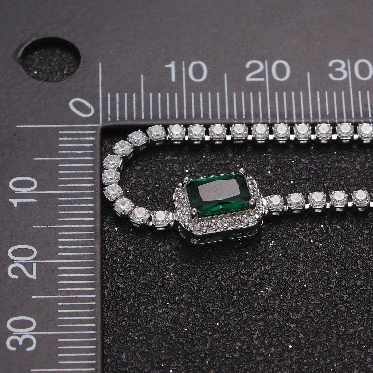 2.0mm red, green, yellow rectangular micro paved cubic zirconia stones on 14.0"+2.0" ext. white gold plated necklace | wa-1190, -1191, -1192