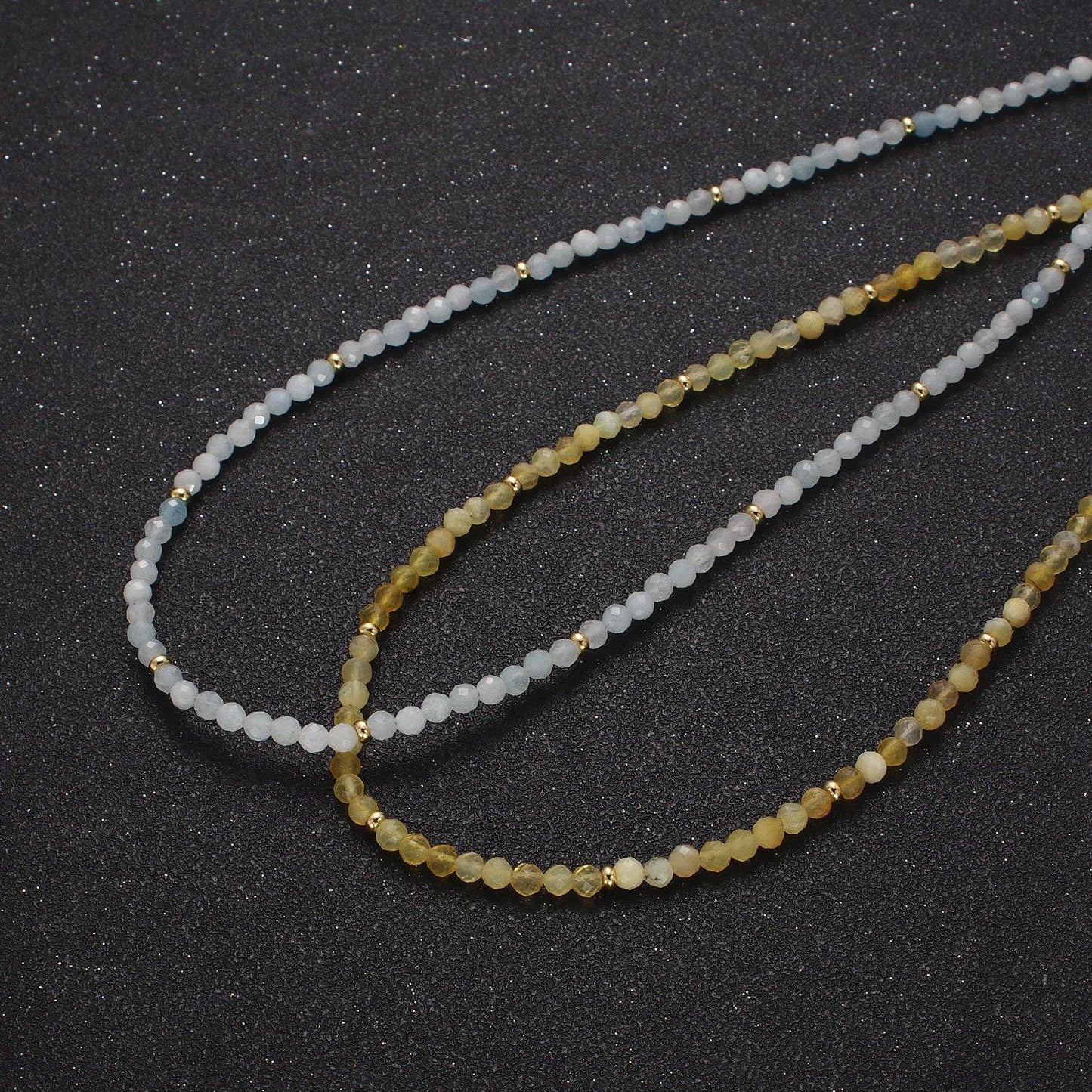 3.3mm blue moonstone & yellow citrine multifaceted rondelle stones w. gold crimp spacer 15.5"+2.0" ext. handmade necklace | wa-1187, wa-1189