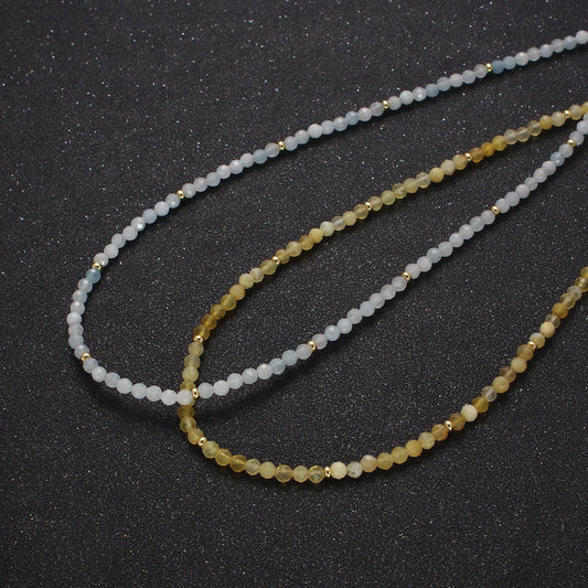 3.3mm blue moonstone & yellow citrine multifaceted rondelle stones w. gold crimp spacer 15.5"+2.0" ext. handmade necklace | wa-1187, wa-1189