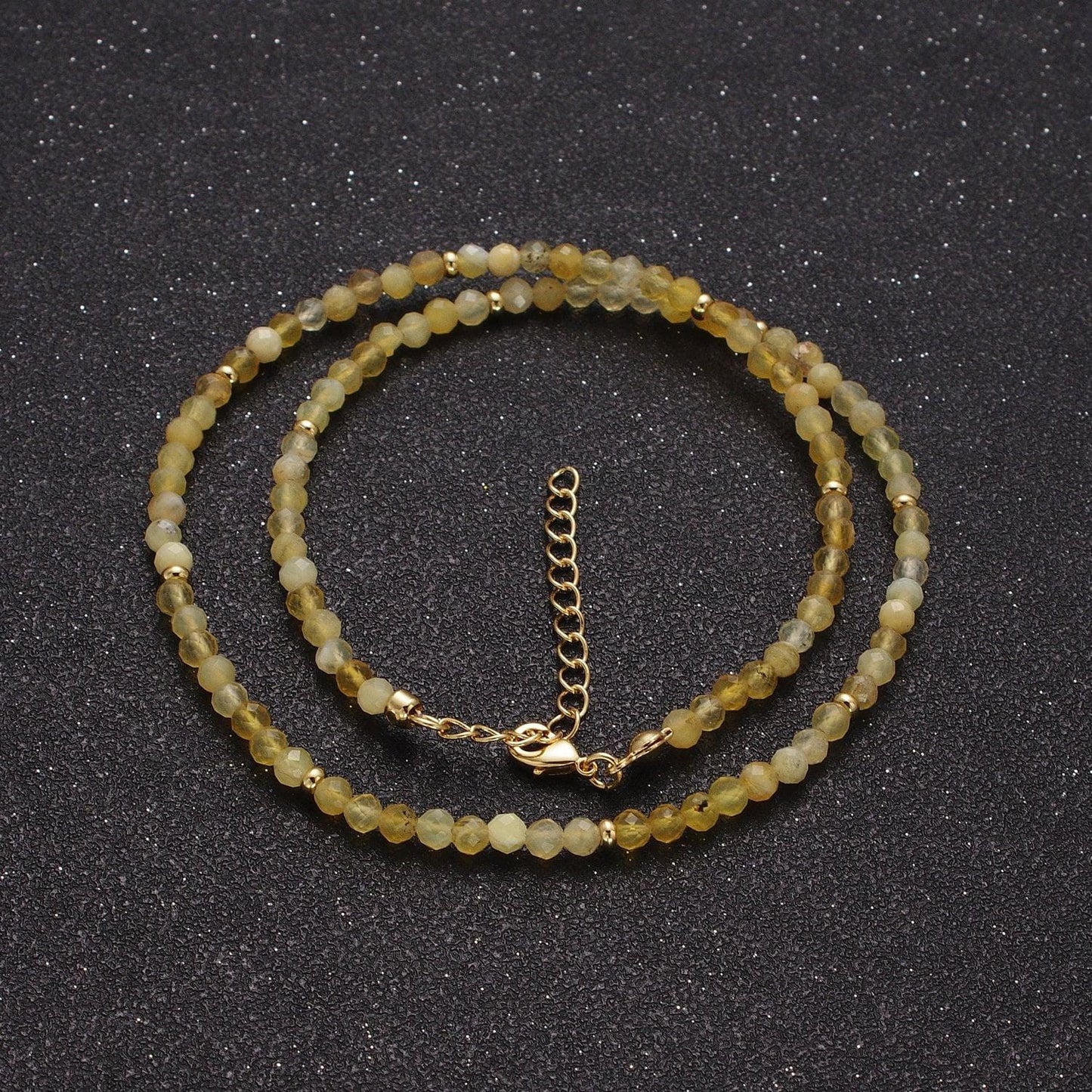 3.3mm blue moonstone & yellow citrine multifaceted rondelle stones w. gold crimp spacer 15.5"+2.0" ext. handmade necklace | wa-1187, wa-1189