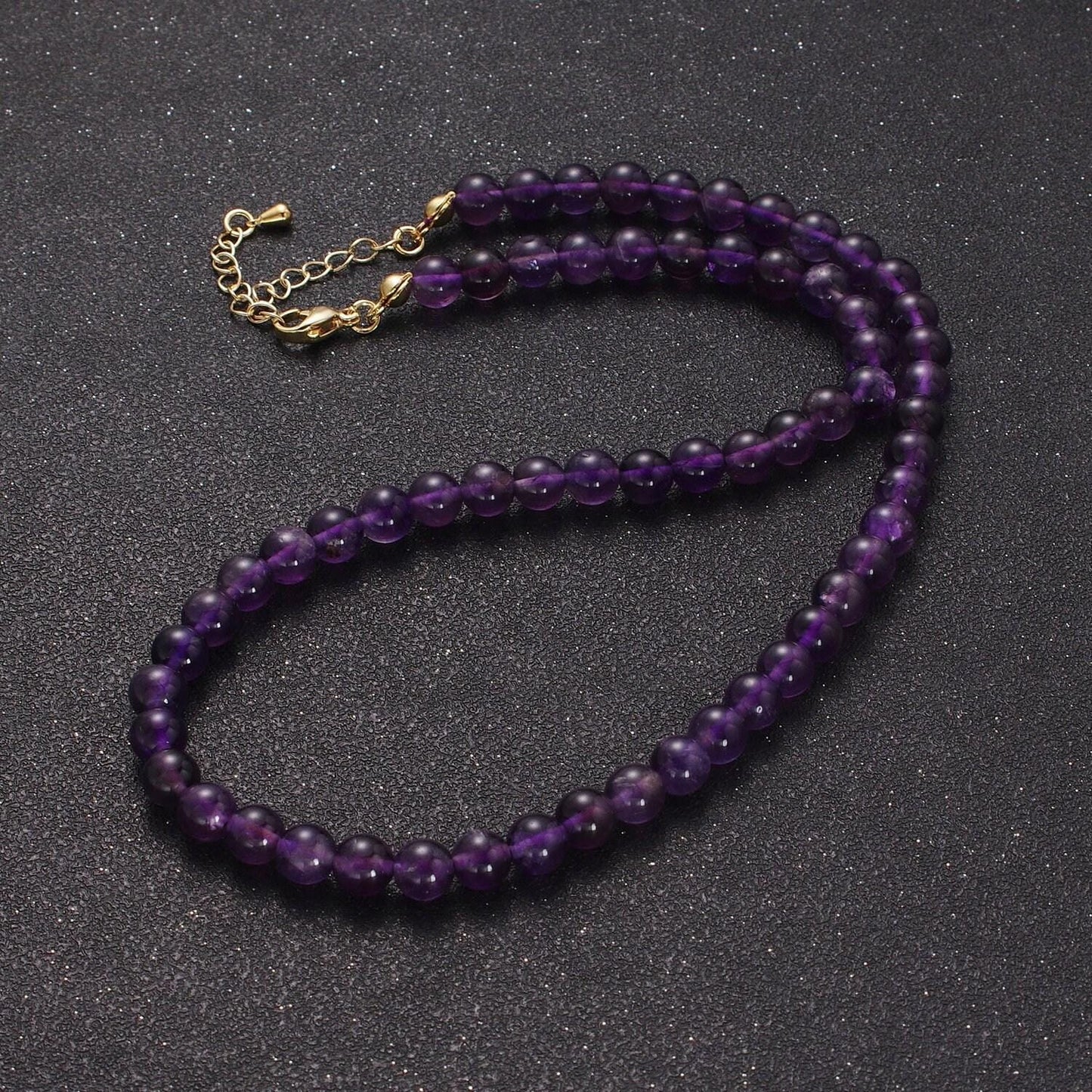 6.7mm purple rondelle amethyst beads necklace, 24k gold filled 16.0"+2.0" extender purple glass beads ready to wear necklace