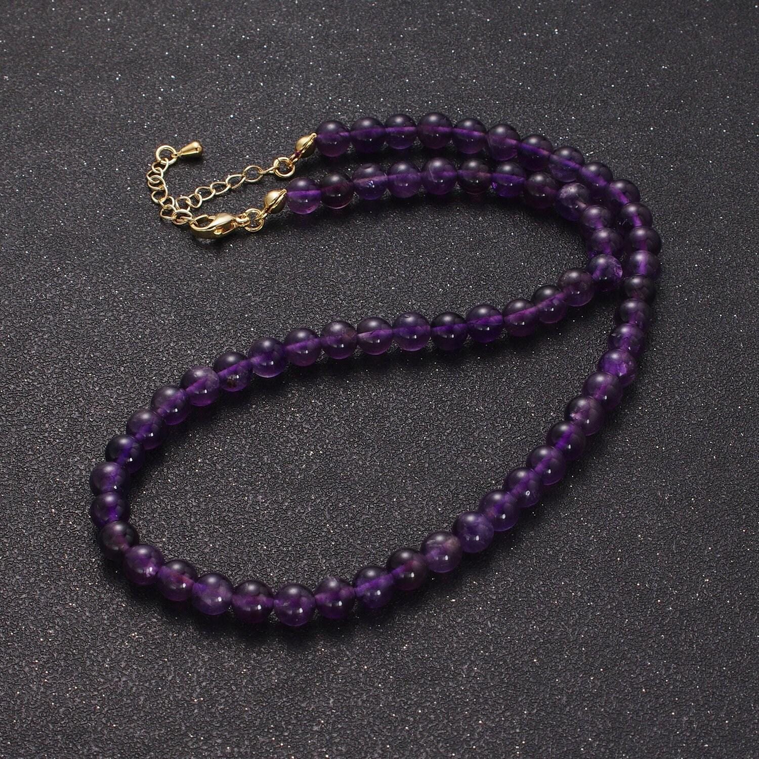 6.7mm purple rondelle amethyst beads necklace, 24k gold filled 16.0"+2.0" extender purple glass beads ready to wear necklace