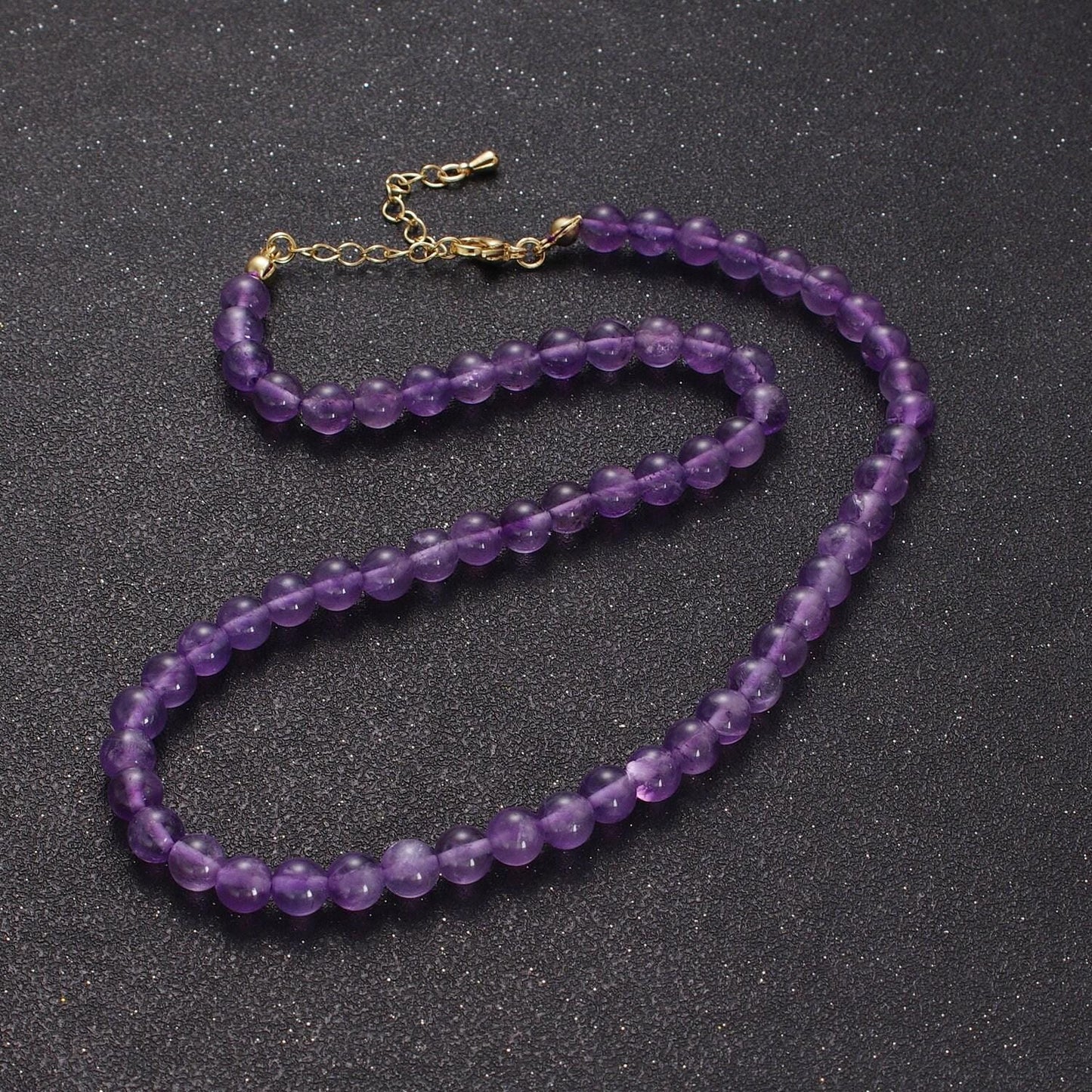 6.7mm purple rondelle amethyst beads necklace, 24k gold filled 16.0"+2.0" extender purple glass beads ready to wear necklace