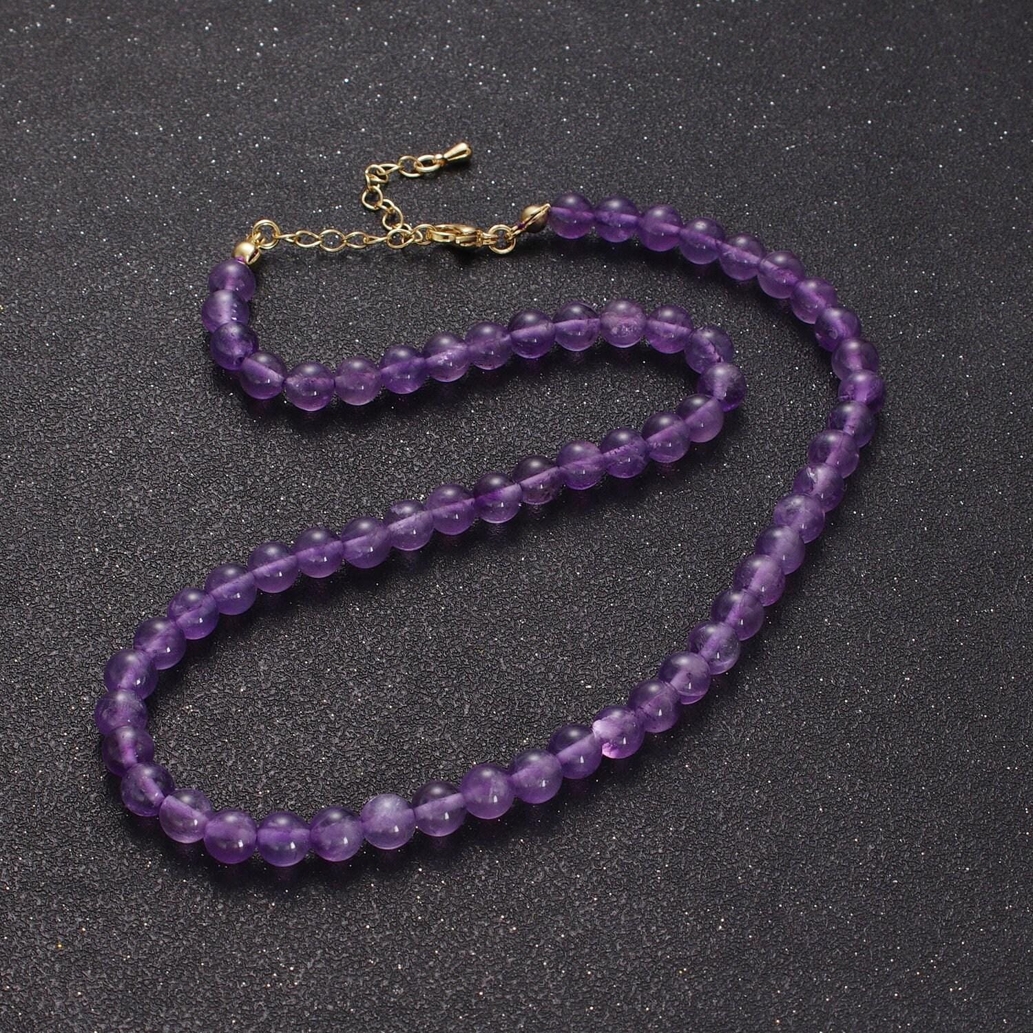6.7mm purple rondelle amethyst beads necklace, 24k gold filled 16.0"+2.0" extender purple glass beads ready to wear necklace