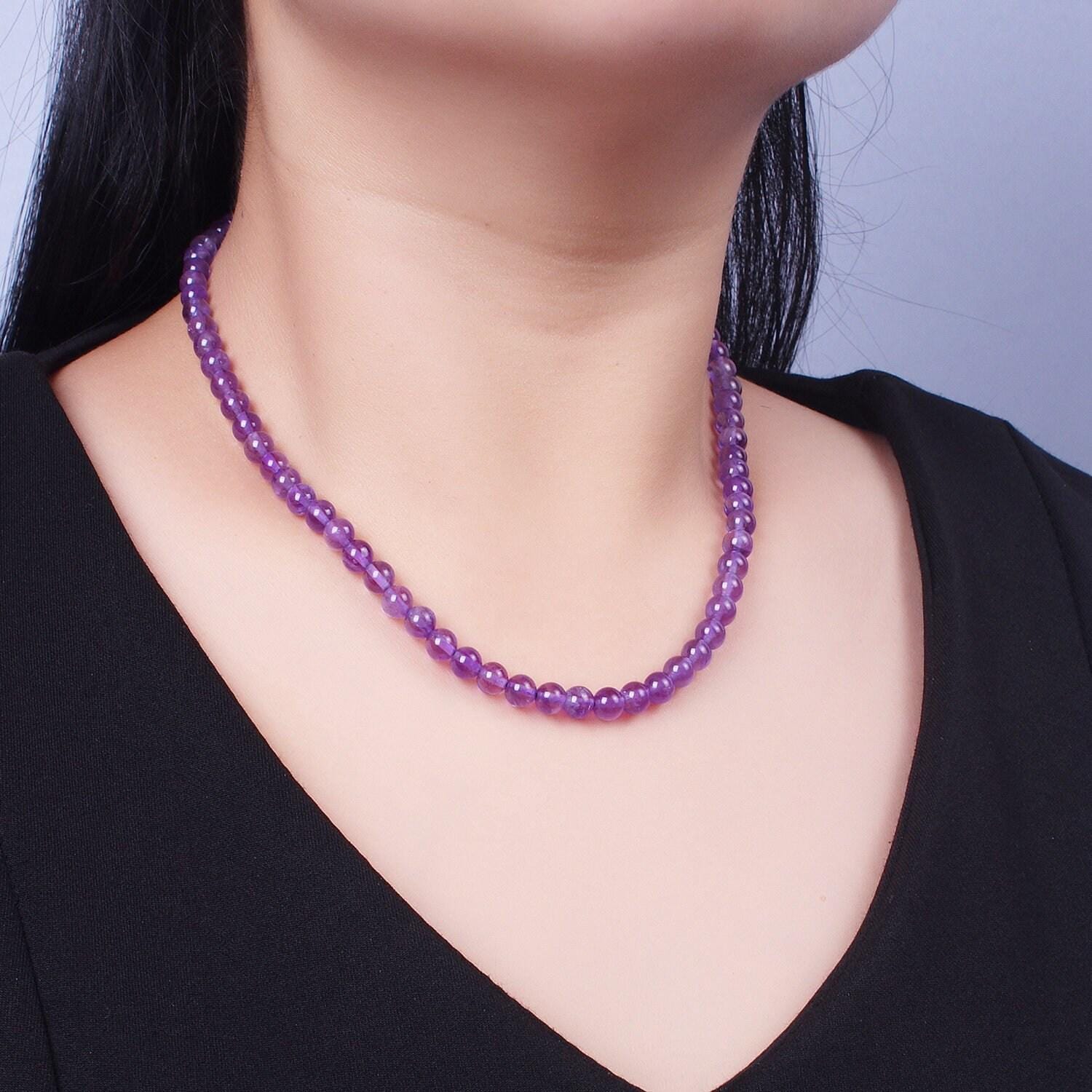 6.7mm purple rondelle amethyst beads necklace, 24k gold filled 16.0"+2.0" extender purple glass beads ready to wear necklace