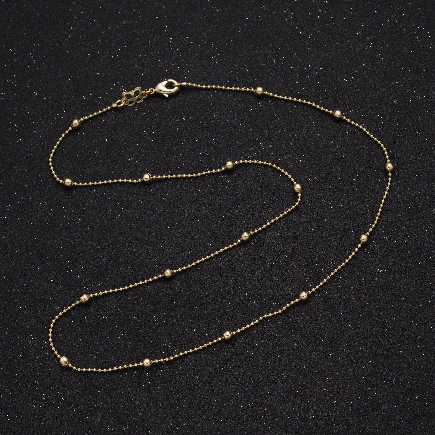 1.2mm gold satellite beaded chain necklace, 14k gold plated 18.0" ready to wear 3.0mm beads specialty chain necklace | wa-1169