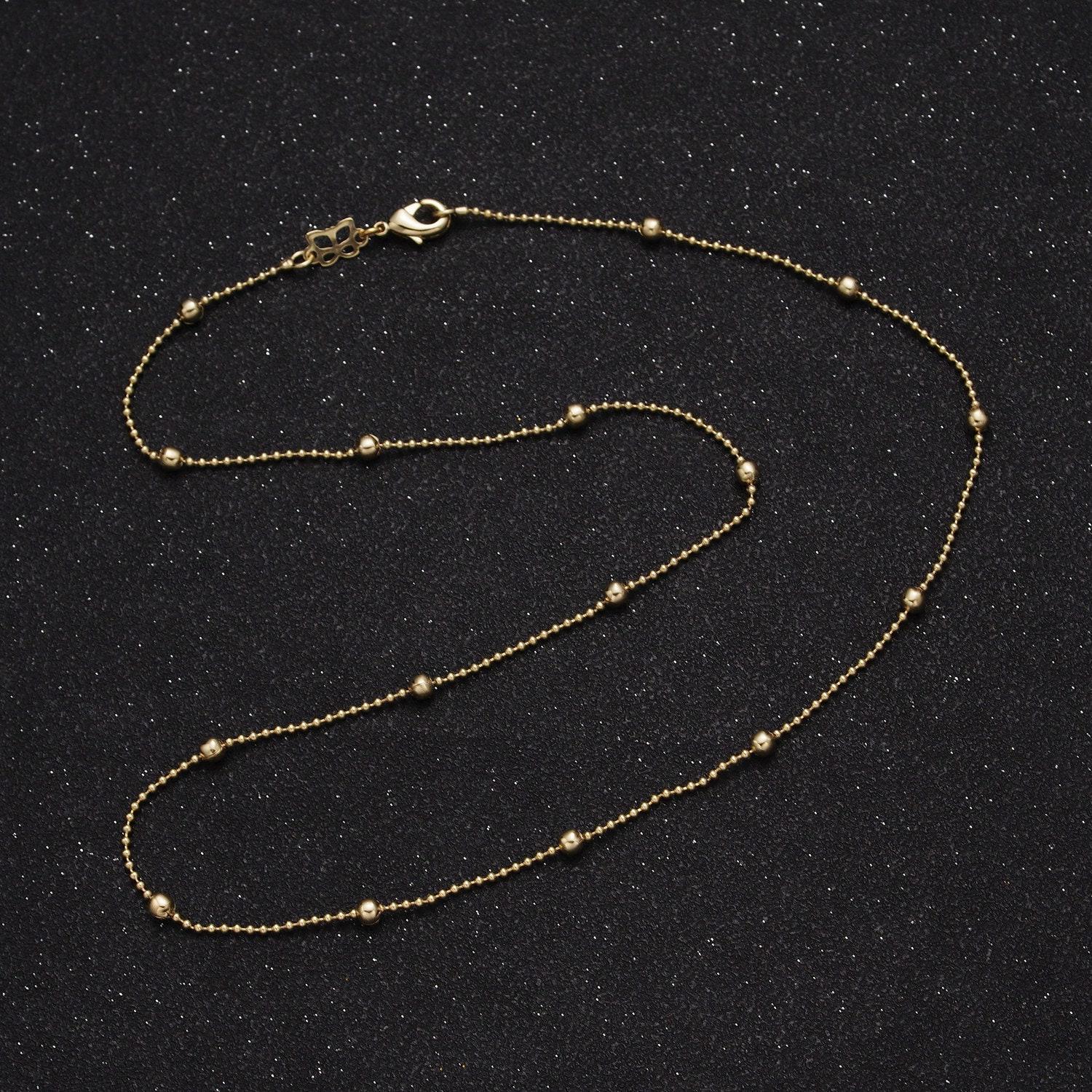 1.2mm gold satellite beaded chain necklace, 14k gold plated 18.0" ready to wear 3.0mm beads specialty chain necklace | wa-1169