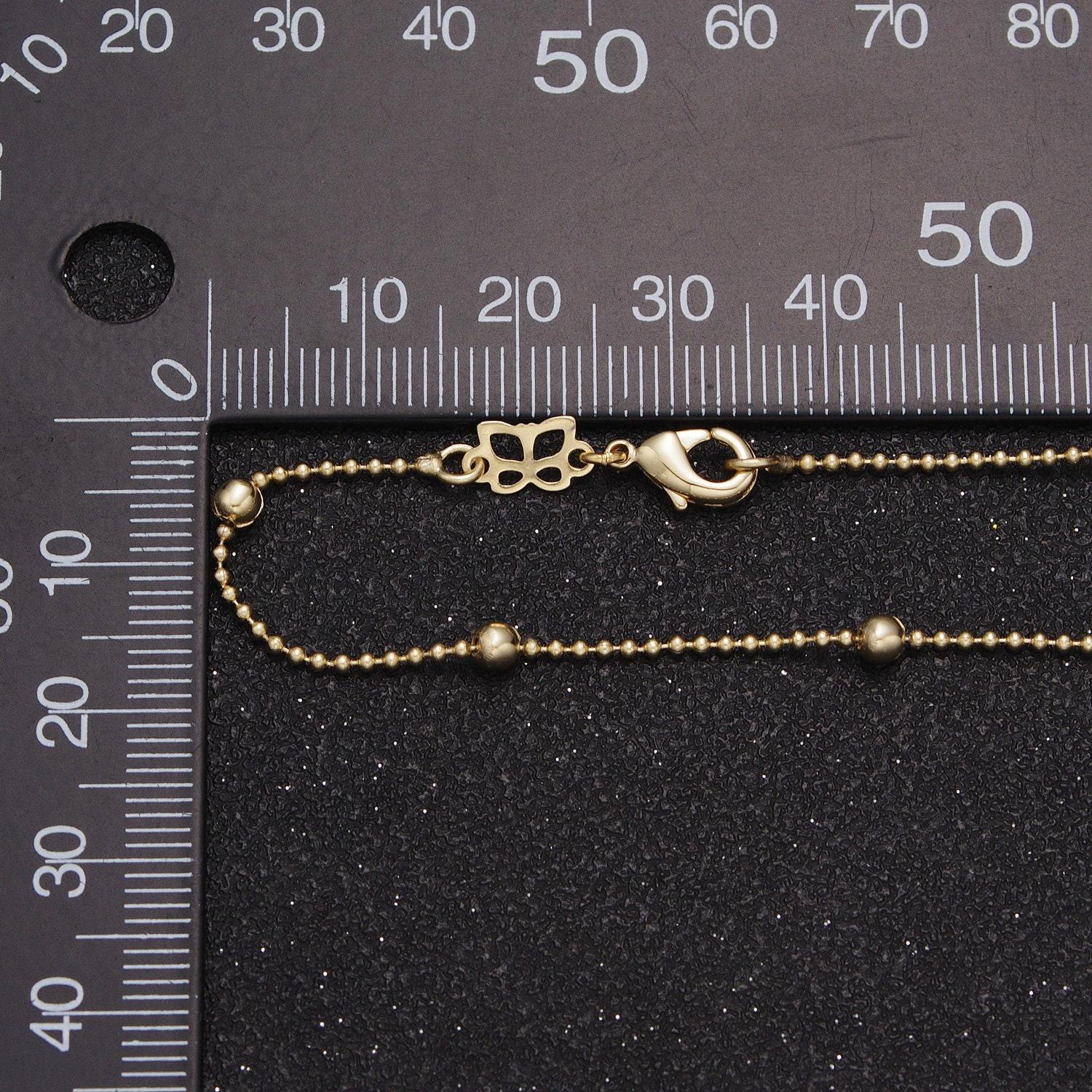 1.2mm gold satellite beaded chain necklace, 14k gold plated 18.0" ready to wear 3.0mm beads specialty chain necklace | wa-1169
