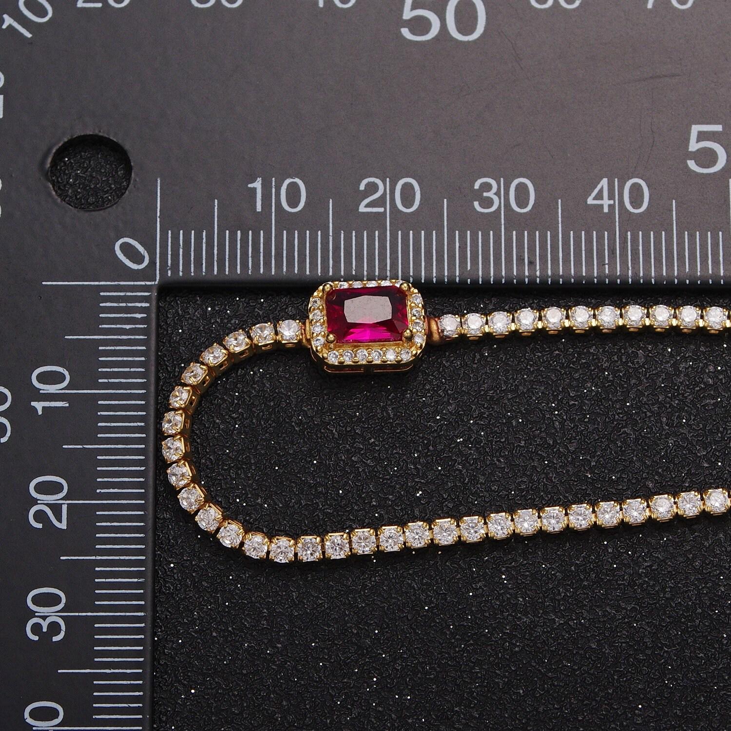 2.0mm gold tennis necklace w rectangular diamond colored cz cut, 24k gold plated 14.0"+2.0" extender tennis chain necklace | wa-1156~wa-1159