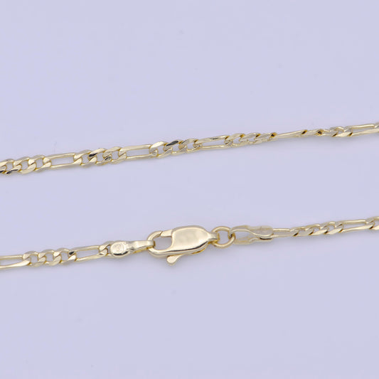 2.5mm gold figaro chain necklace, 14k gold filled 17.0" figaro link ready to wear necklace | wa-1155
