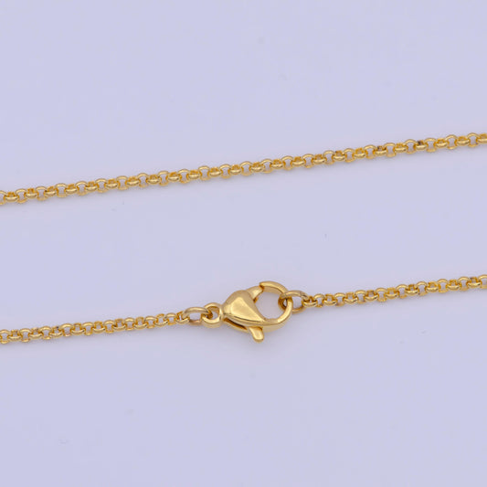 1.7mm gold rolo chain necklace, 24k gold plated 17.5" rolo link ready to wear necklace | wa-1150