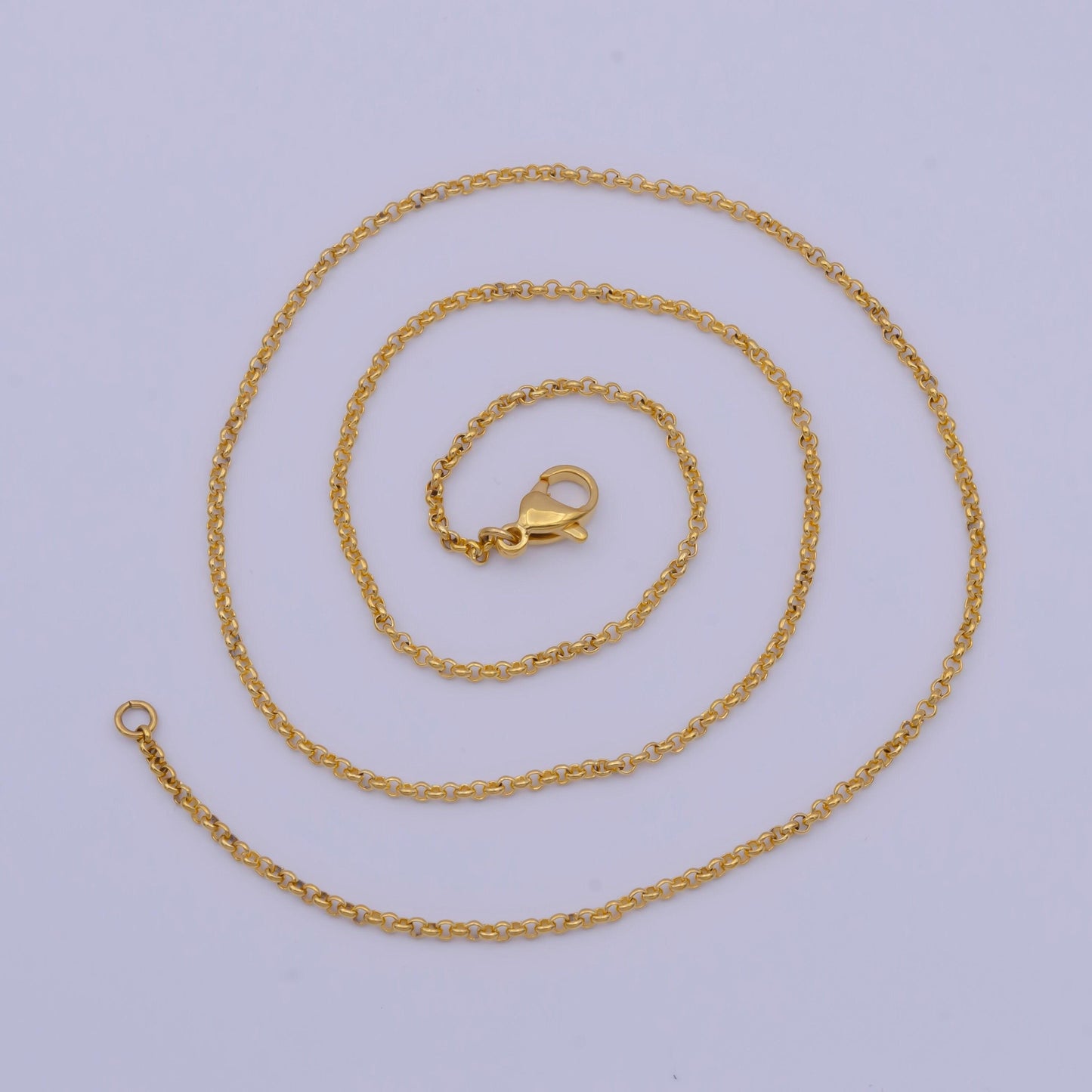 1.7mm gold rolo chain necklace, 24k gold plated 17.5" rolo link ready to wear necklace | wa-1150