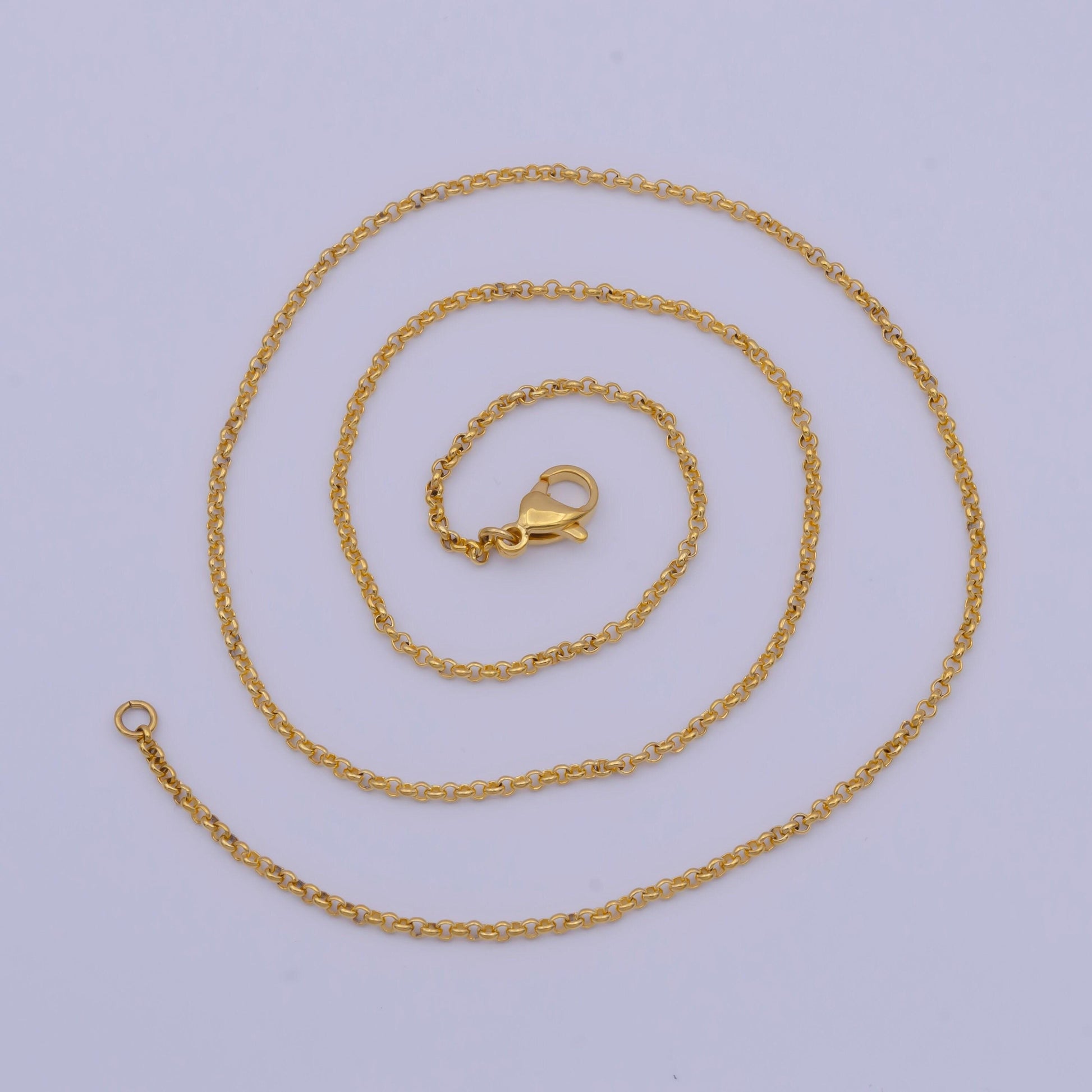 1.7mm gold rolo chain necklace, 24k gold plated 17.5" rolo link ready to wear necklace | wa-1150