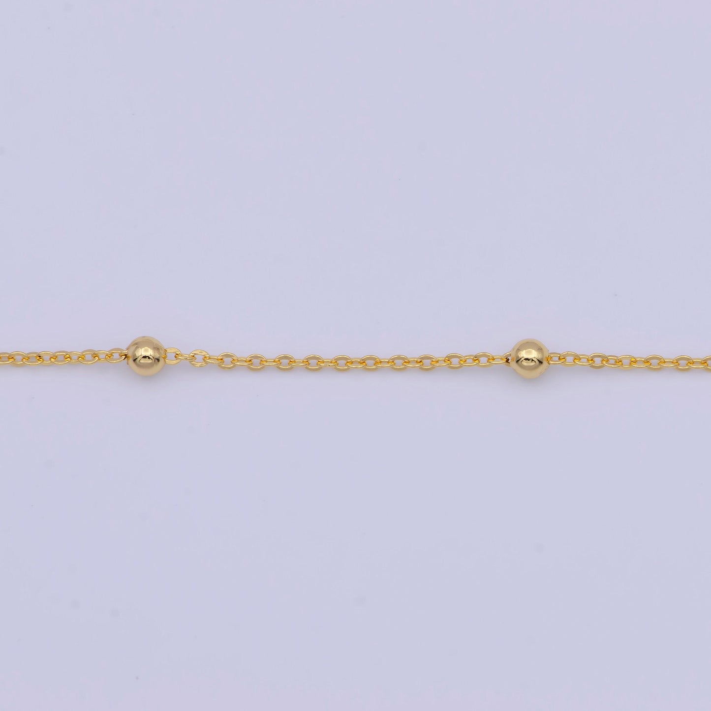 1.3mm gold satellite cable chain necklace, 24k gold plated 17.5" w. 3.0mm beads satellite cable link ready to wear necklace | wa-1131