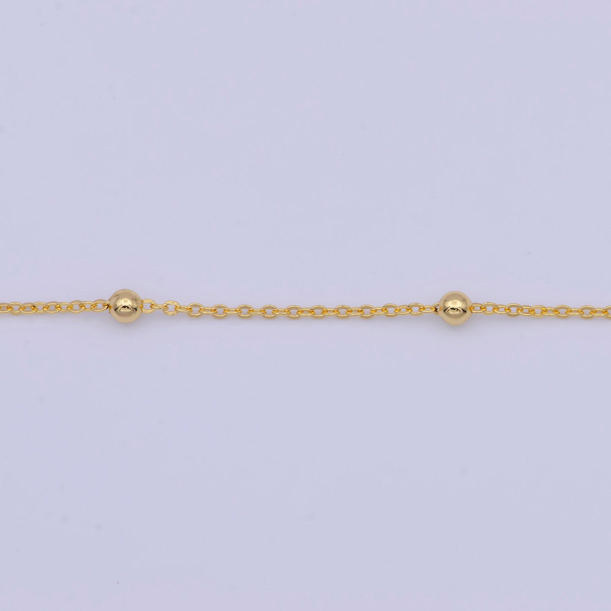 1.3mm gold satellite cable chain necklace, 24k gold plated 17.5" w. 3.0mm beads satellite cable link ready to wear necklace | wa-1131