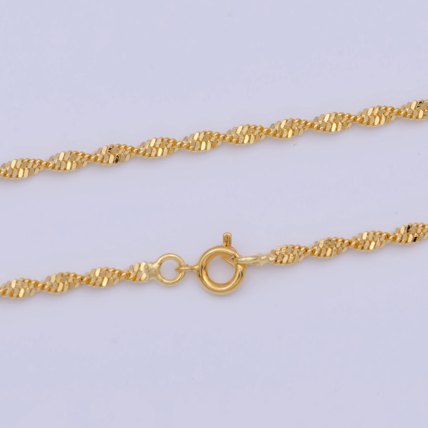 2.5mm gold singapore chain necklace, 24k gold plated 19.5" diamond cut singapore link ready to wear necklace | wa-1129