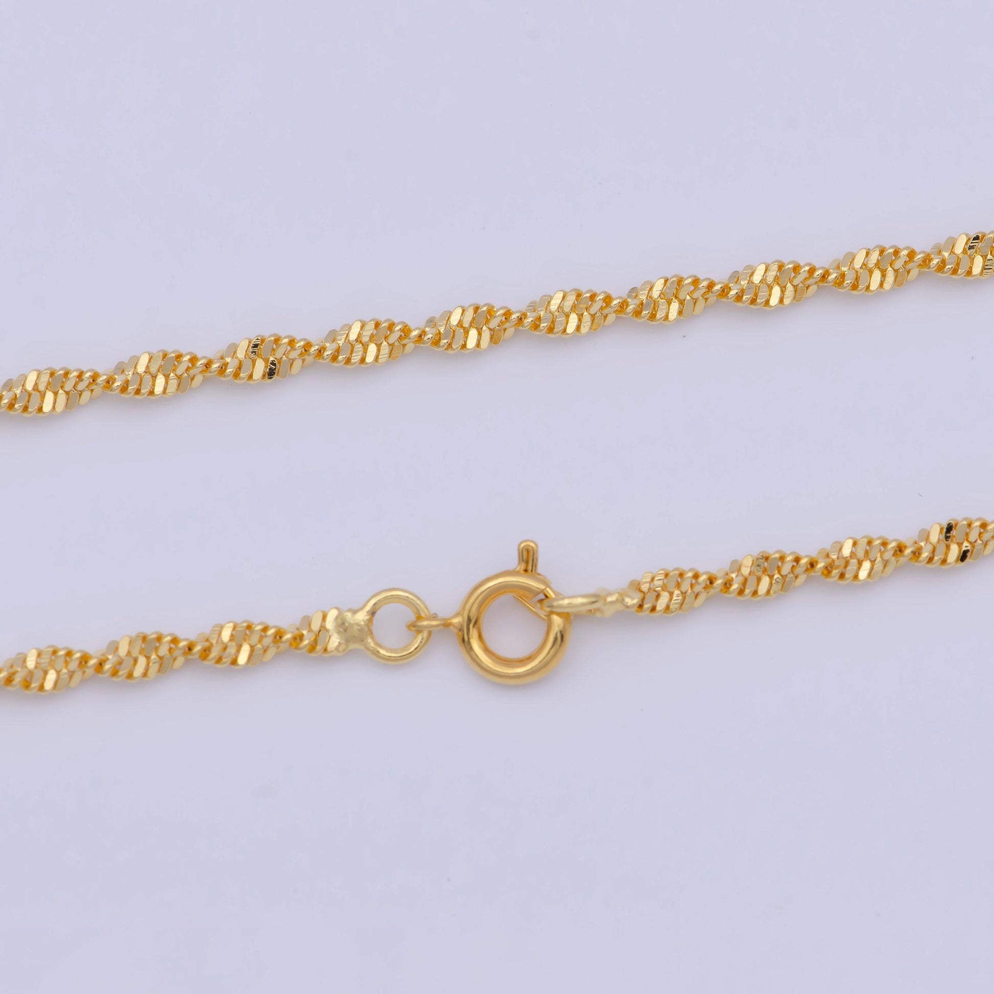 2.5mm gold singapore chain necklace, 24k gold plated 19.5" diamond cut singapore link ready to wear necklace | wa-1129