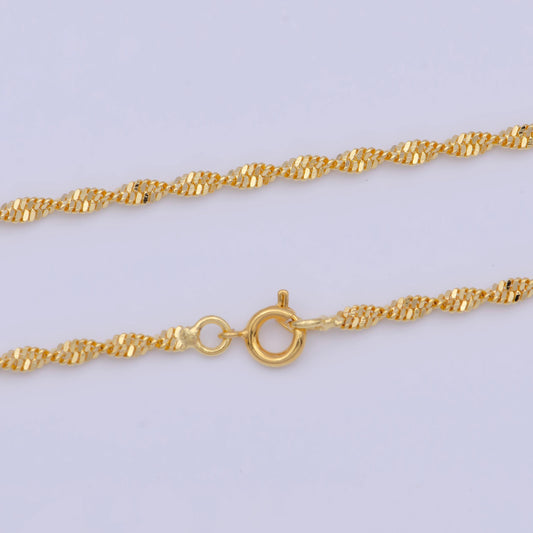 2.5mm gold singapore chain necklace, 24k gold plated 19.5" diamond cut singapore link ready to wear necklace | wa-1129