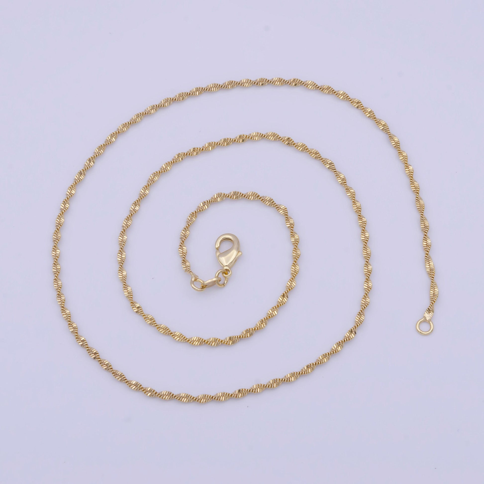 1.7mm gold singapore chain necklace, 24k gold plated 17.5" diamond cut singapore link ready to wear necklace | wa-1118