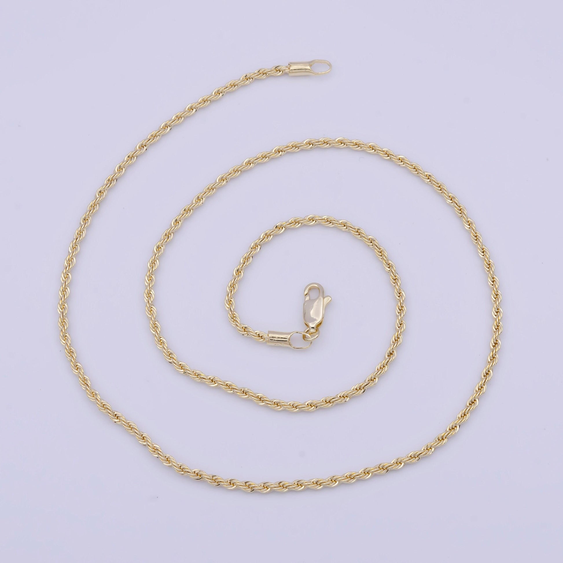2.0mm gold twisted rope link necklace, 14k gold plated 19.0" rope chain ready to wear necklace | wa-1114