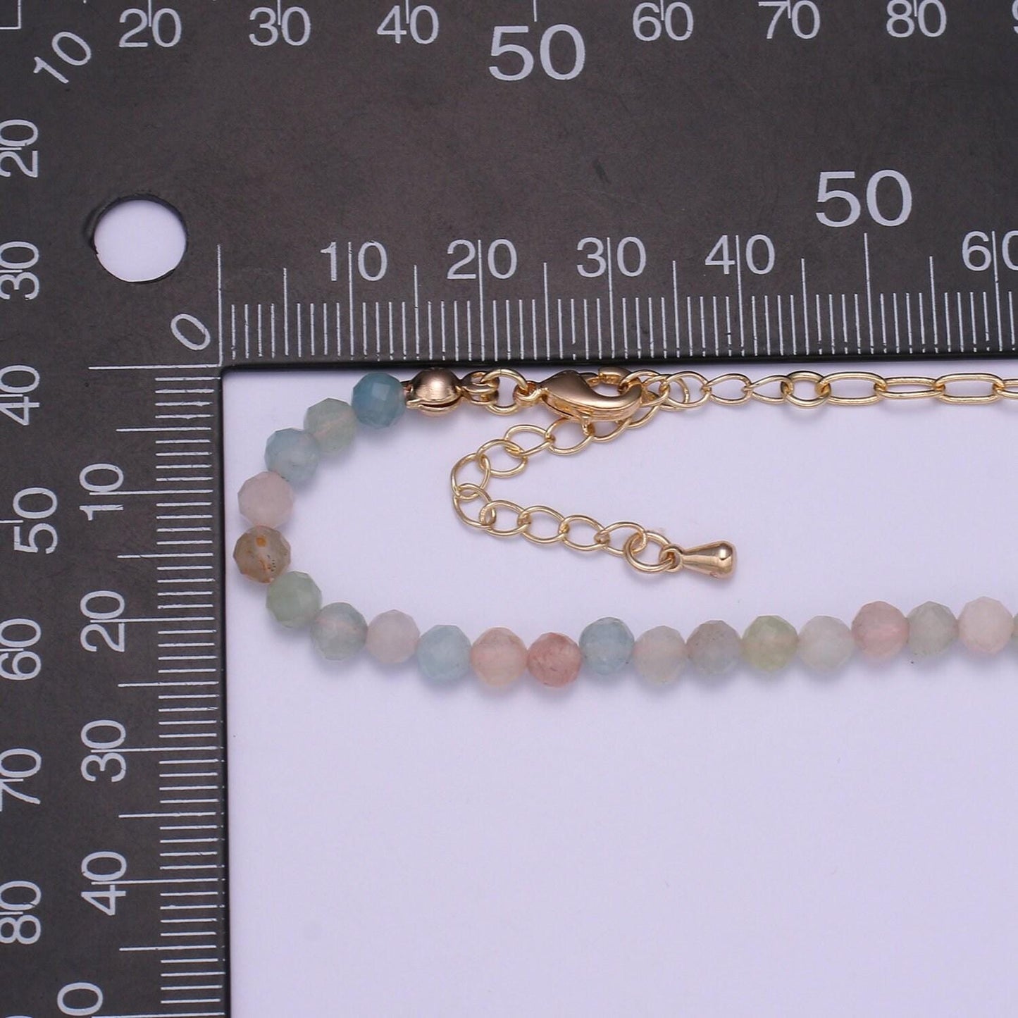 Dainty half morganite metal oval link chain necklace, beaded necklace, 18 inch necklace mix metal beaded gold chain, wa026