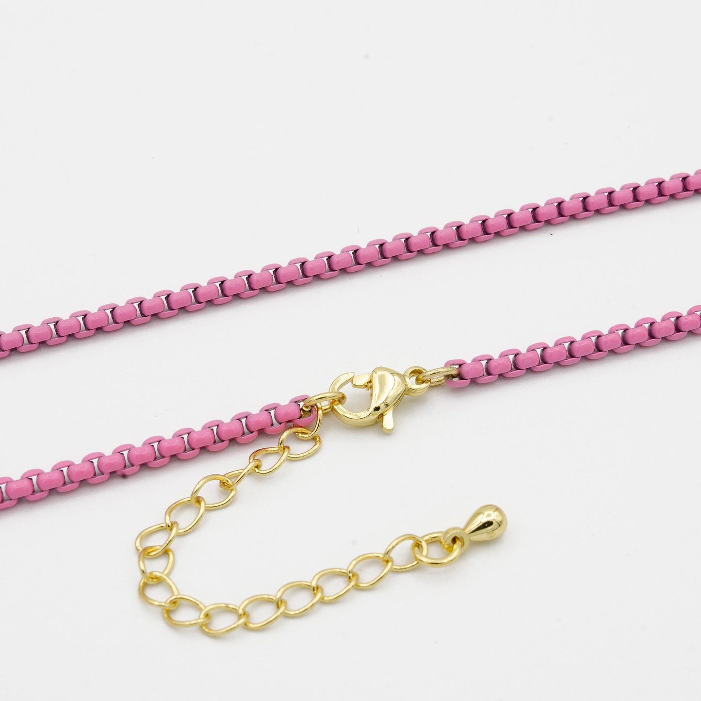 1pc 18''+2 " ready to wear pink fancy enamel link rolo cable chain,square link chain necklace,width 2.6mm perfect for pendant charm,1019