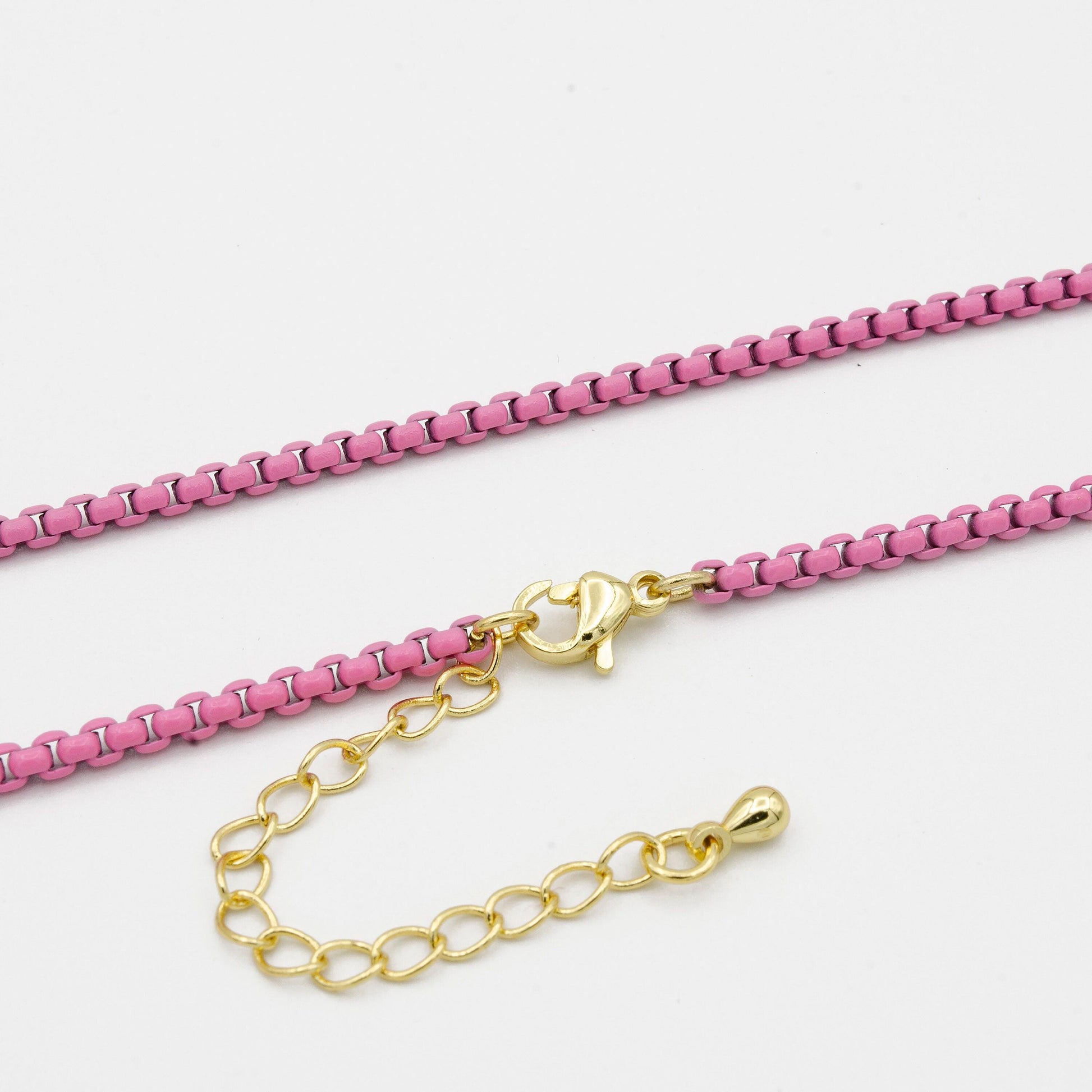 1pc 18''+2 " ready to wear pink fancy enamel link rolo cable chain,square link chain necklace,width 2.6mm perfect for pendant charm,1019