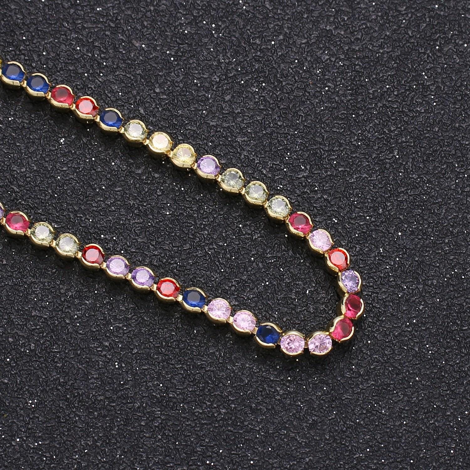 17'' cubic zirconia + 2" extender ready to use 14k gold multi color cubic necklace, beautiful cz color layering necklace cn-779