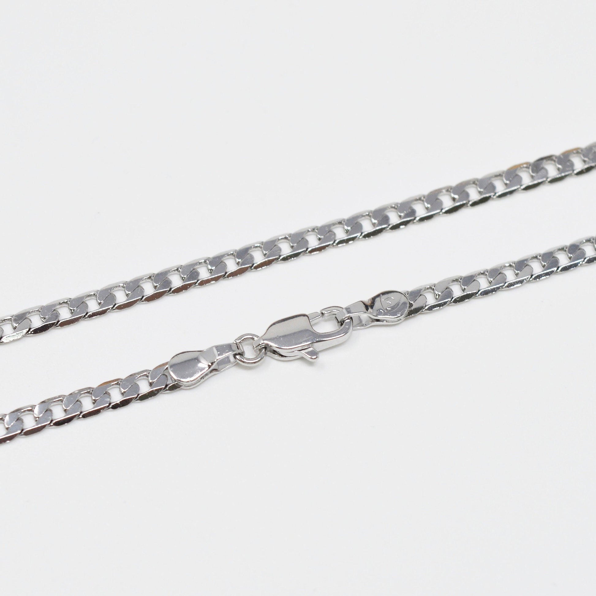 1pc 17.6'' ready to use white gold cuban curb necklace chain, layer curb chain dainty necklace, pendant charm necklace, 1014