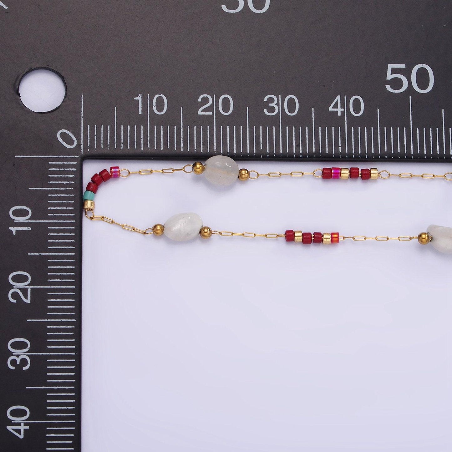 Dainty rosary chain with natural gemstone beaded by yard stainless steel in gold | roll-1498 1503