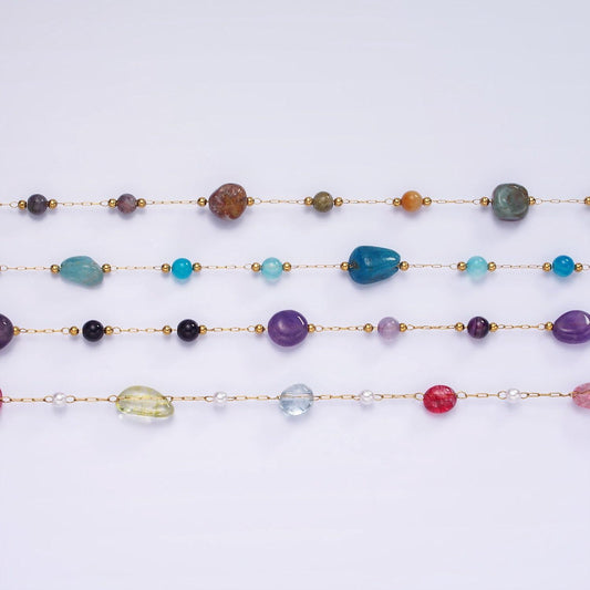 Natural gemstone rosary nugget chain 4mm beaded stone gold stainless steel rosary chain by the yard unfinished stone chain for layering