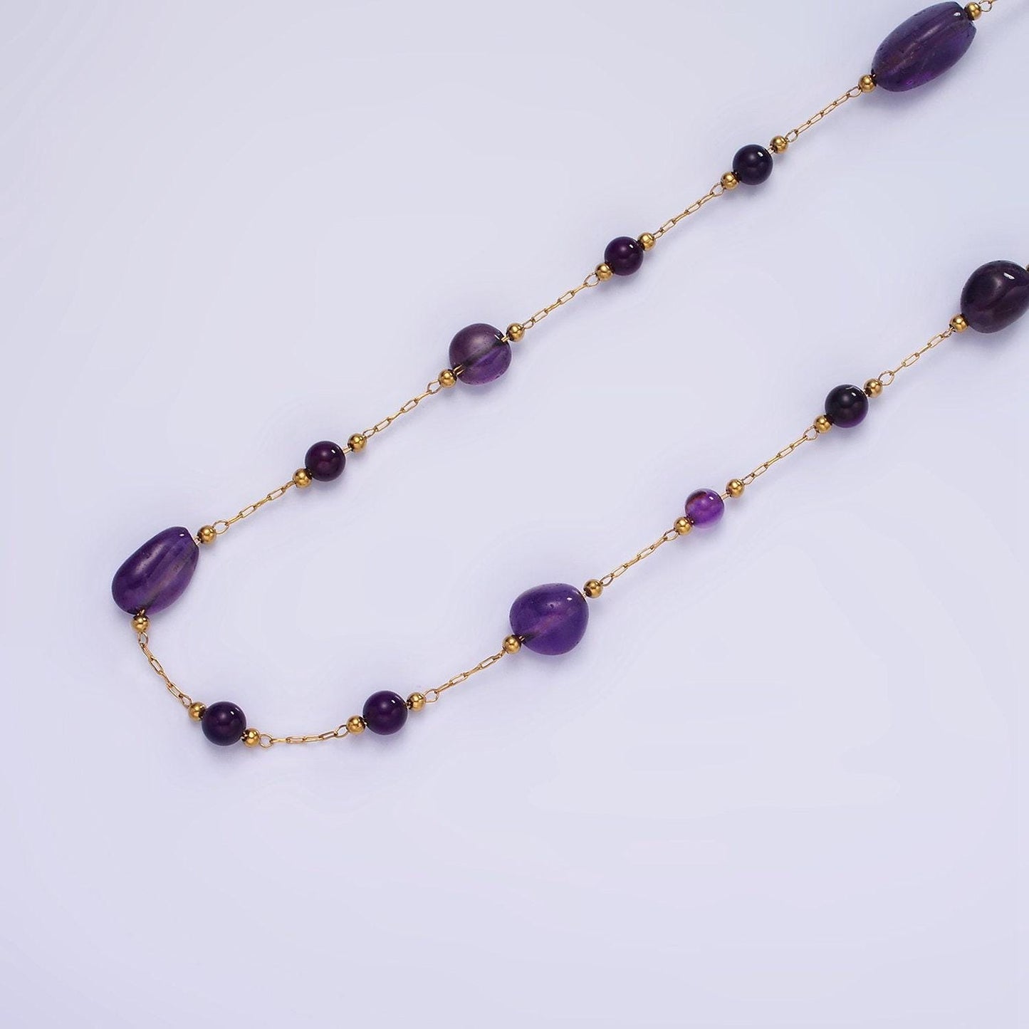 Natural gemstone rosary nugget chain 4mm beaded stone gold stainless steel rosary chain by the yard unfinished stone chain for layering