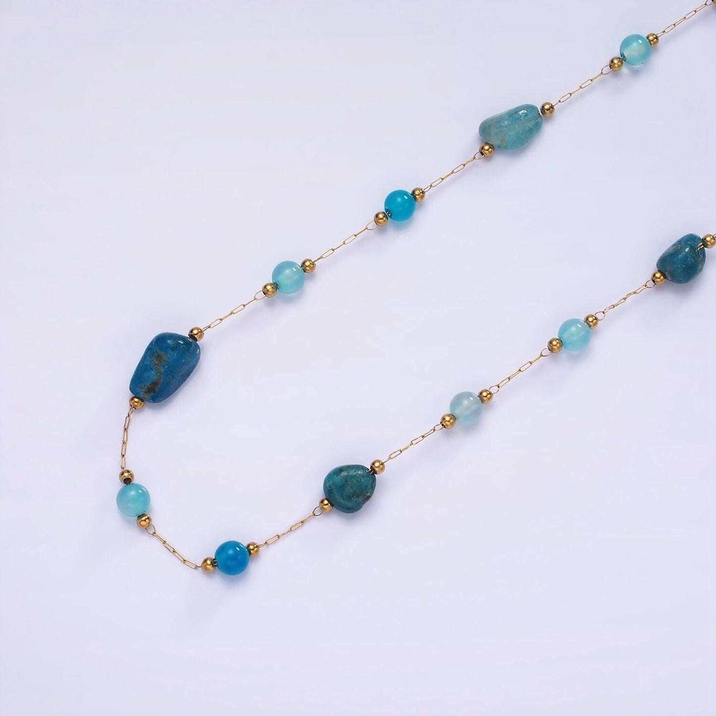 Natural gemstone rosary nugget chain 4mm beaded stone gold stainless steel rosary chain by the yard unfinished stone chain for layering