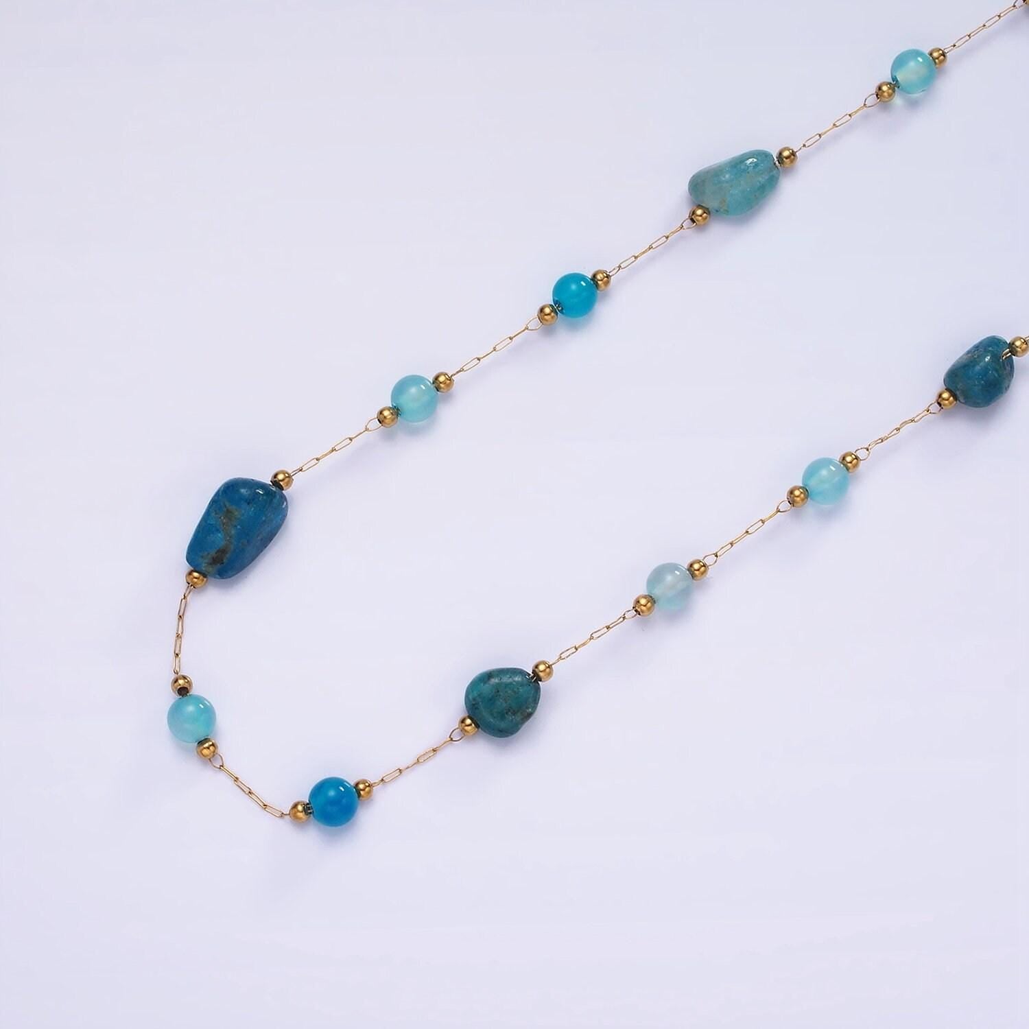 Natural gemstone rosary nugget chain 4mm beaded stone gold stainless steel rosary chain by the yard unfinished stone chain for layering