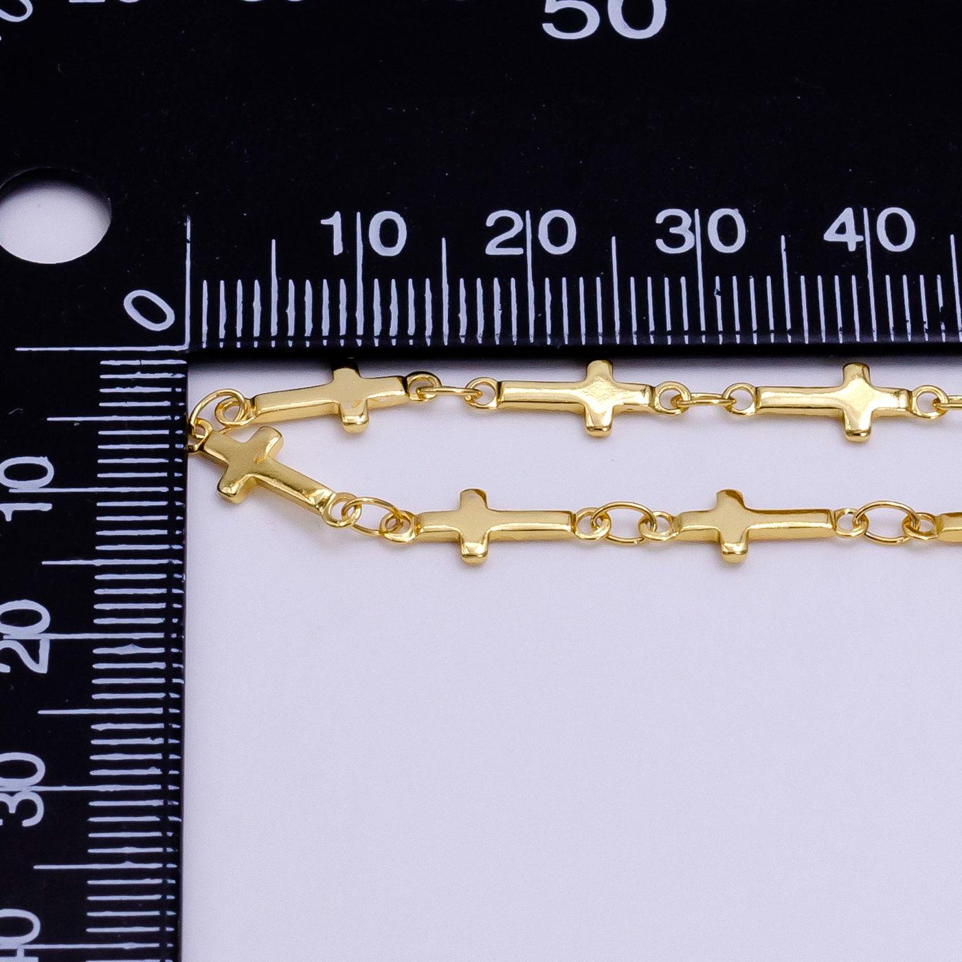 Dainty gold sideway cross link chain by yard 8.4mm links | roll-1494