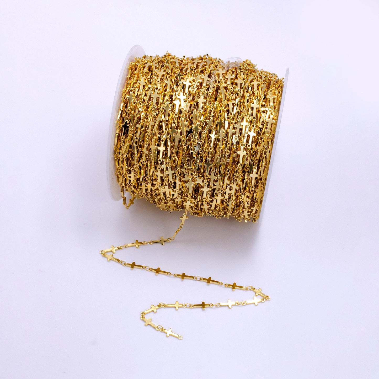 Dainty gold sideway cross link chain by yard 8.4mm links | roll-1494